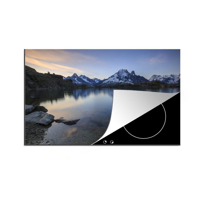 MuchoWow Herdblende-/Abdeckplatte Wunderschöne Aussicht auf den Mont Blanc vom See aus Vinyl (1 tlg) Ceranfeldabdeckung für die küche Induktionsmatte