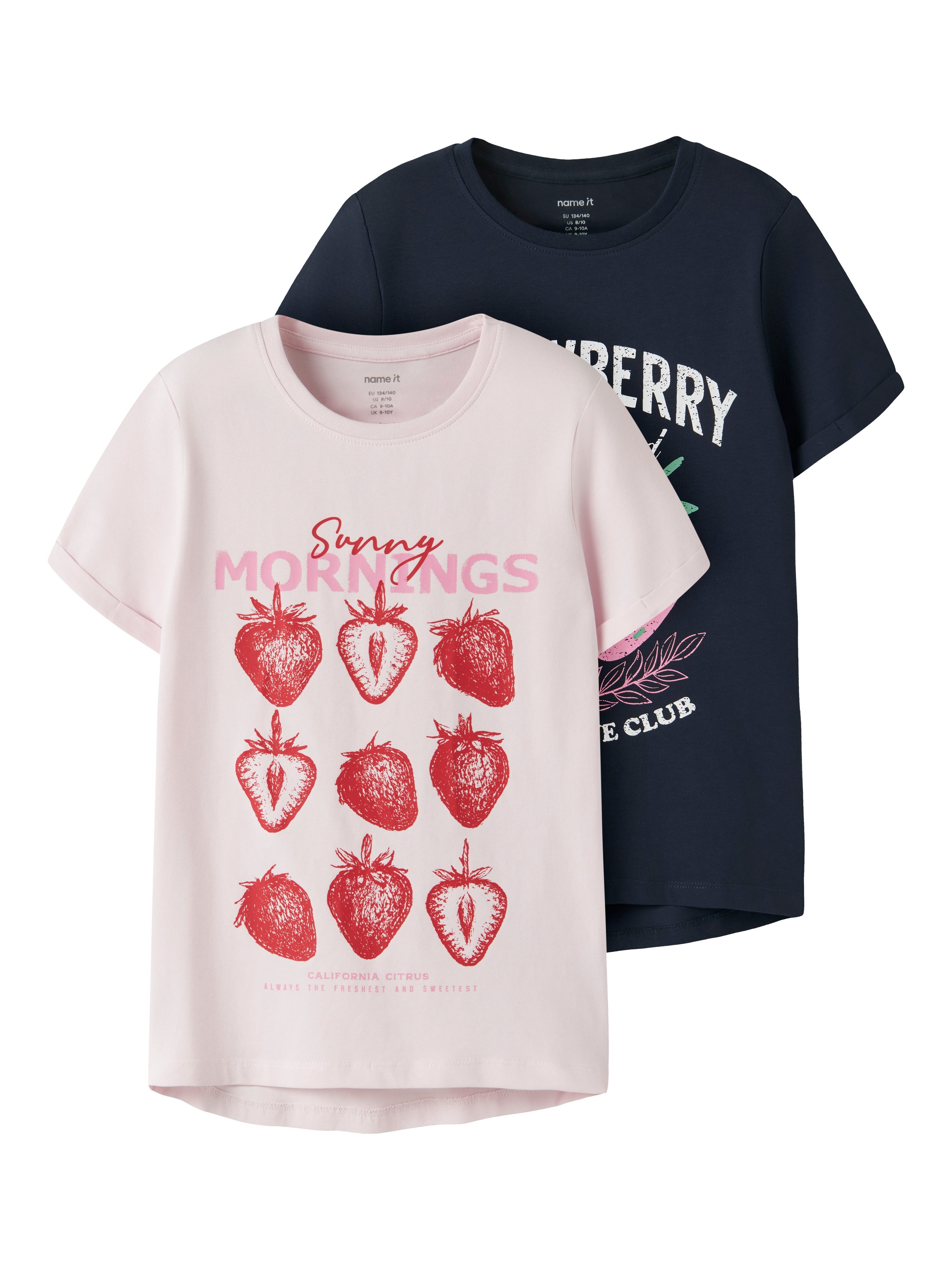 Name It Kurzarmshirt NKFVIX 2P SS TOP (Packung, 2-tlg) Baumwollmischung, normal geschnitten