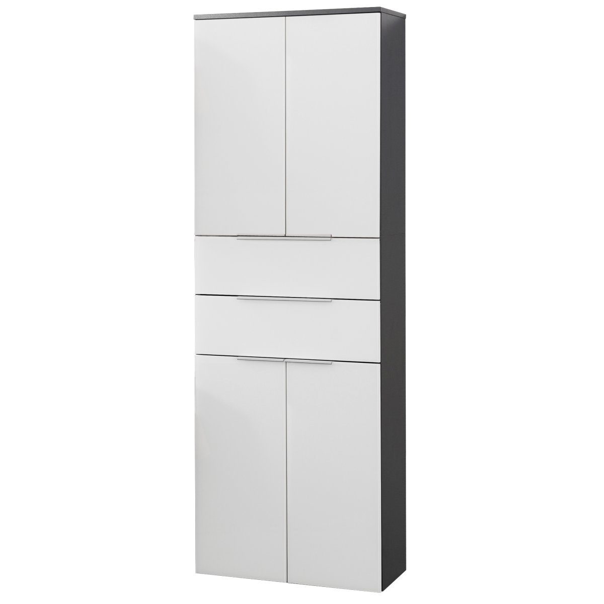 FACKELMANN Hochschrank Kara Hochschrank Korpusfarbe: Anthrazit Frontfarbe: Weiß - Glas