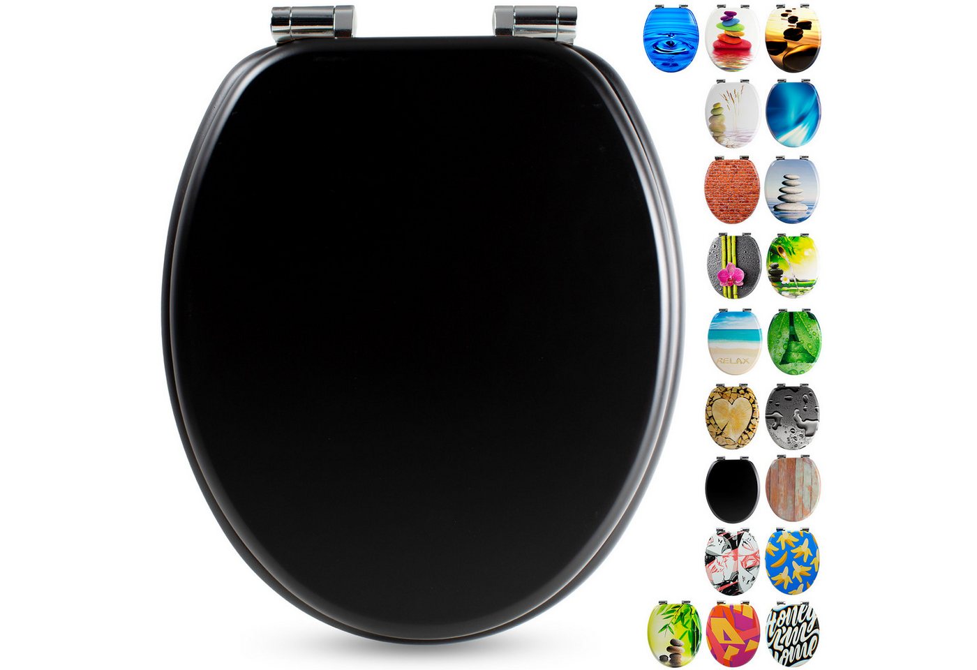 Sanfino WC-Sitz "All Black“ Premium Toilettendeckel mit Absenkautomatik aus Holz, bunter WC Sitz mit Motiv, hoher Sitzkomfort, einfache …