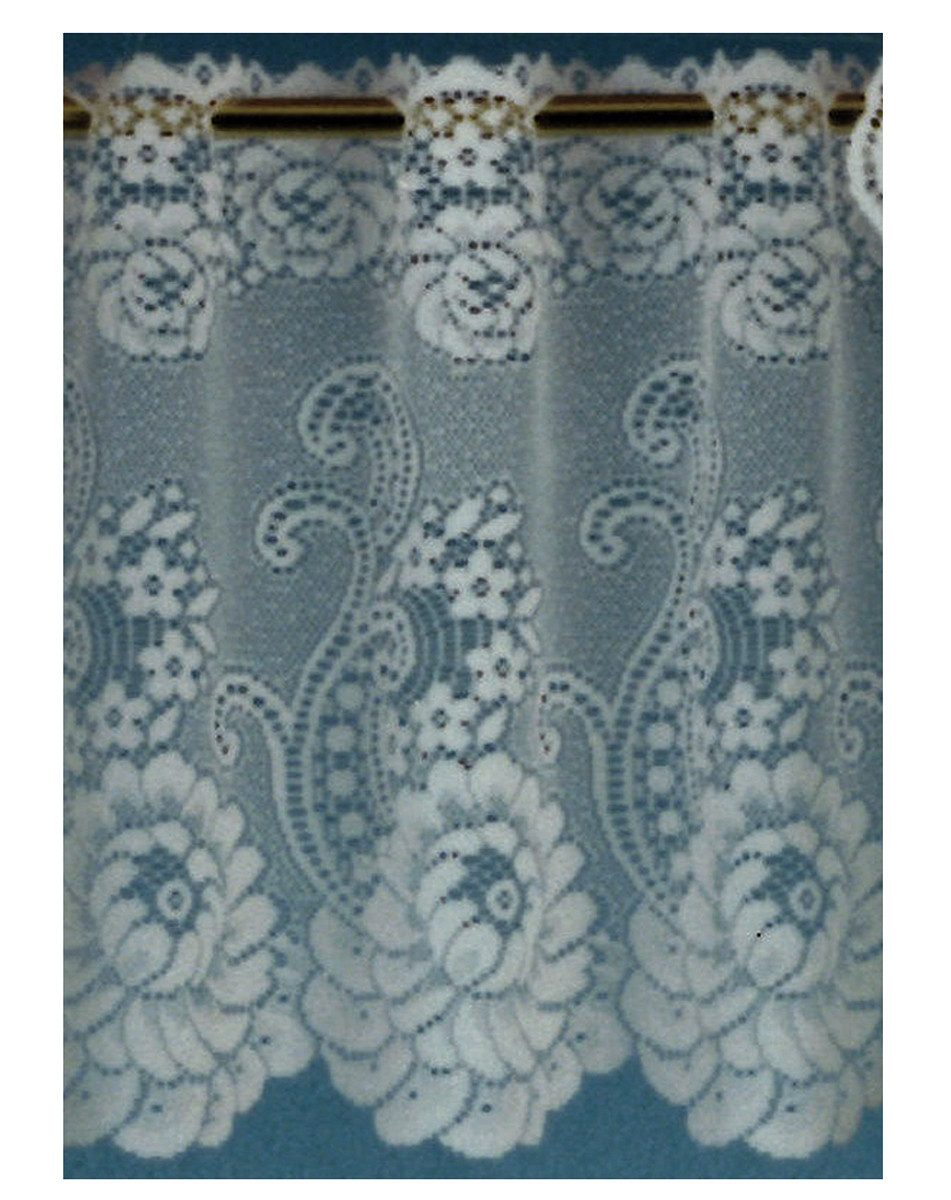 heimtexland Scheibengardine Jacquard Gardine halbtransparent Blumen Bordüre (1 St), Stangendurchzug, halbtransparent, Jacquard, inkl. Satinband I Deko als Schwalbenschwanz Muschelbogen