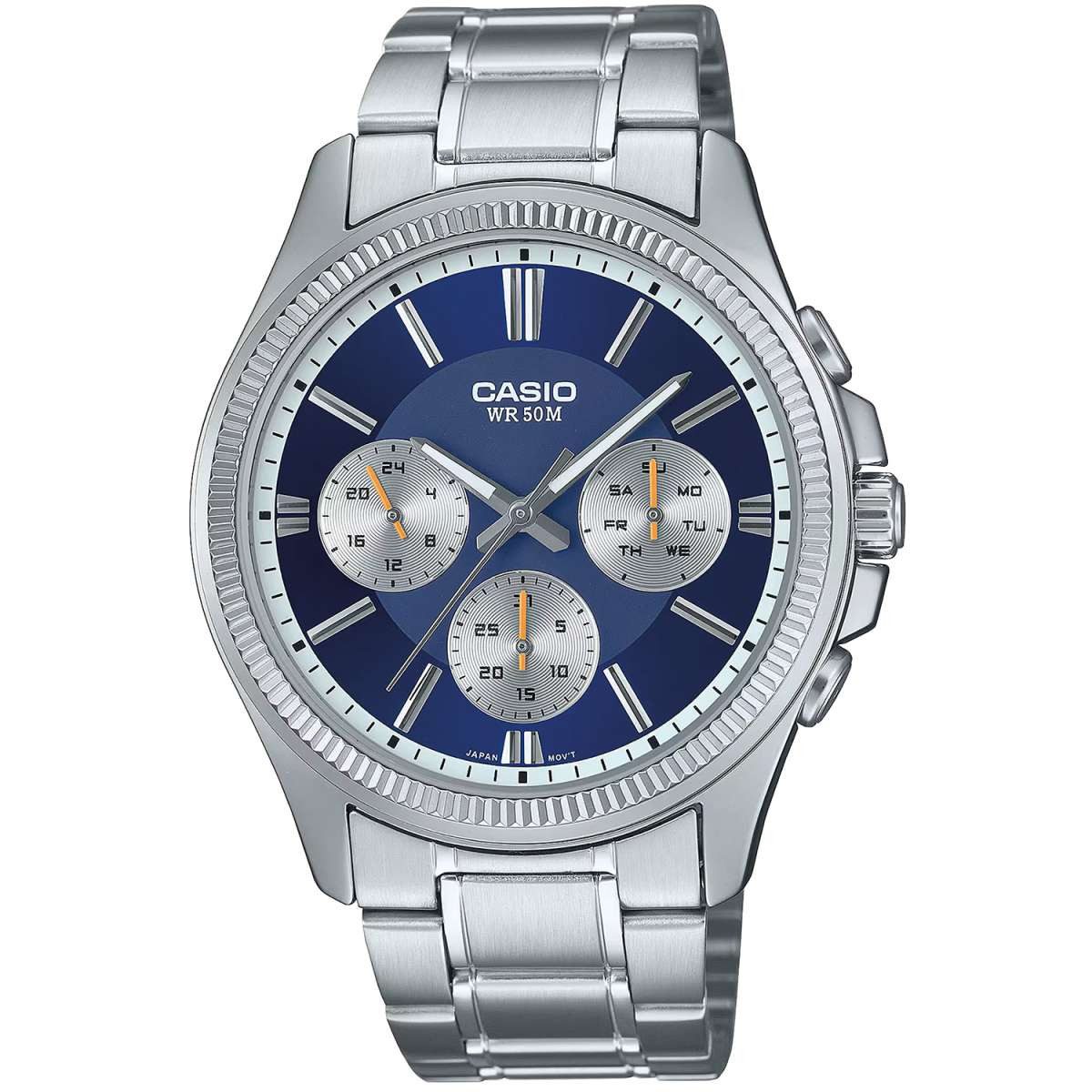 CASIO TIMELESS COLLECTION Quarzuhr MTP-1375PD-2A1VEF, Herrenuhr Multifunktion Stahl/Dunkelblau