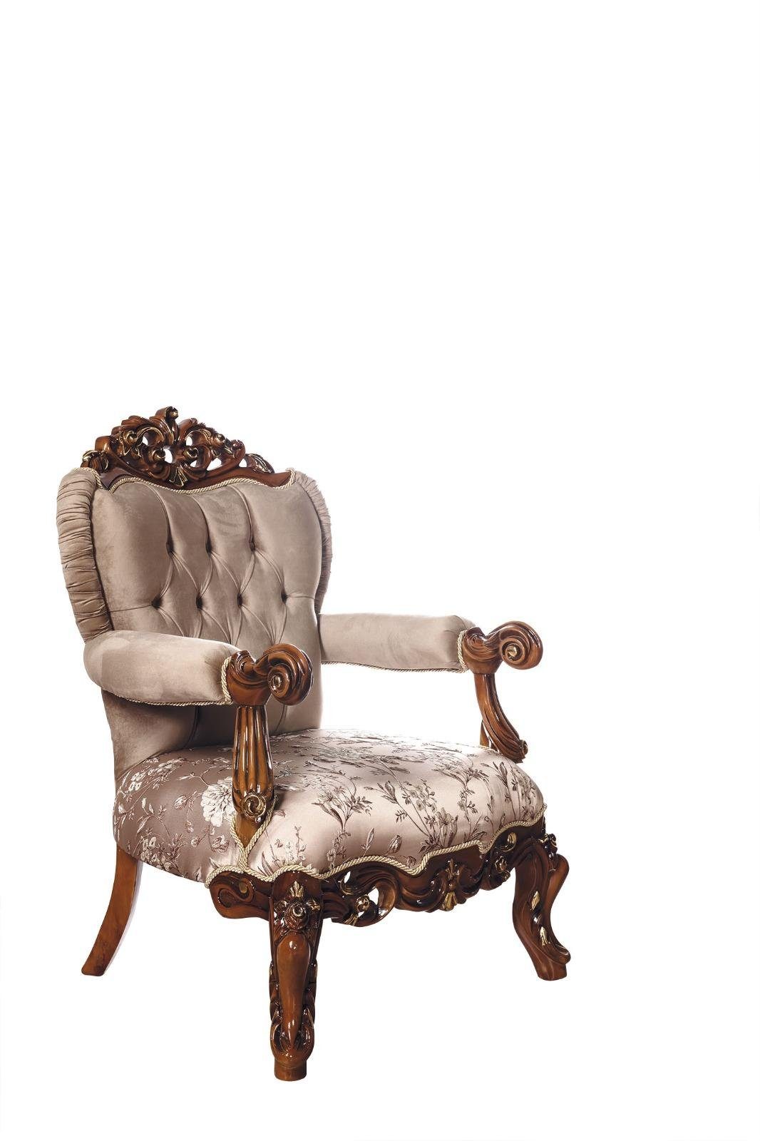JVmoebel Sessel, Sessel Samt Möbel Gold Stuhl Thron Couch Barock Einrichtung Stühle