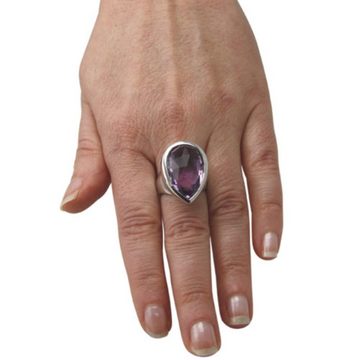 SKIELKA DESIGNSCHMUCK Silberring Amethyst Ring "Drop" 25x16 mm (Sterling Silber 925) Schachbrett-Schlif (1-tlg), hochwertige Goldschmiedearbeit aus Deutschland