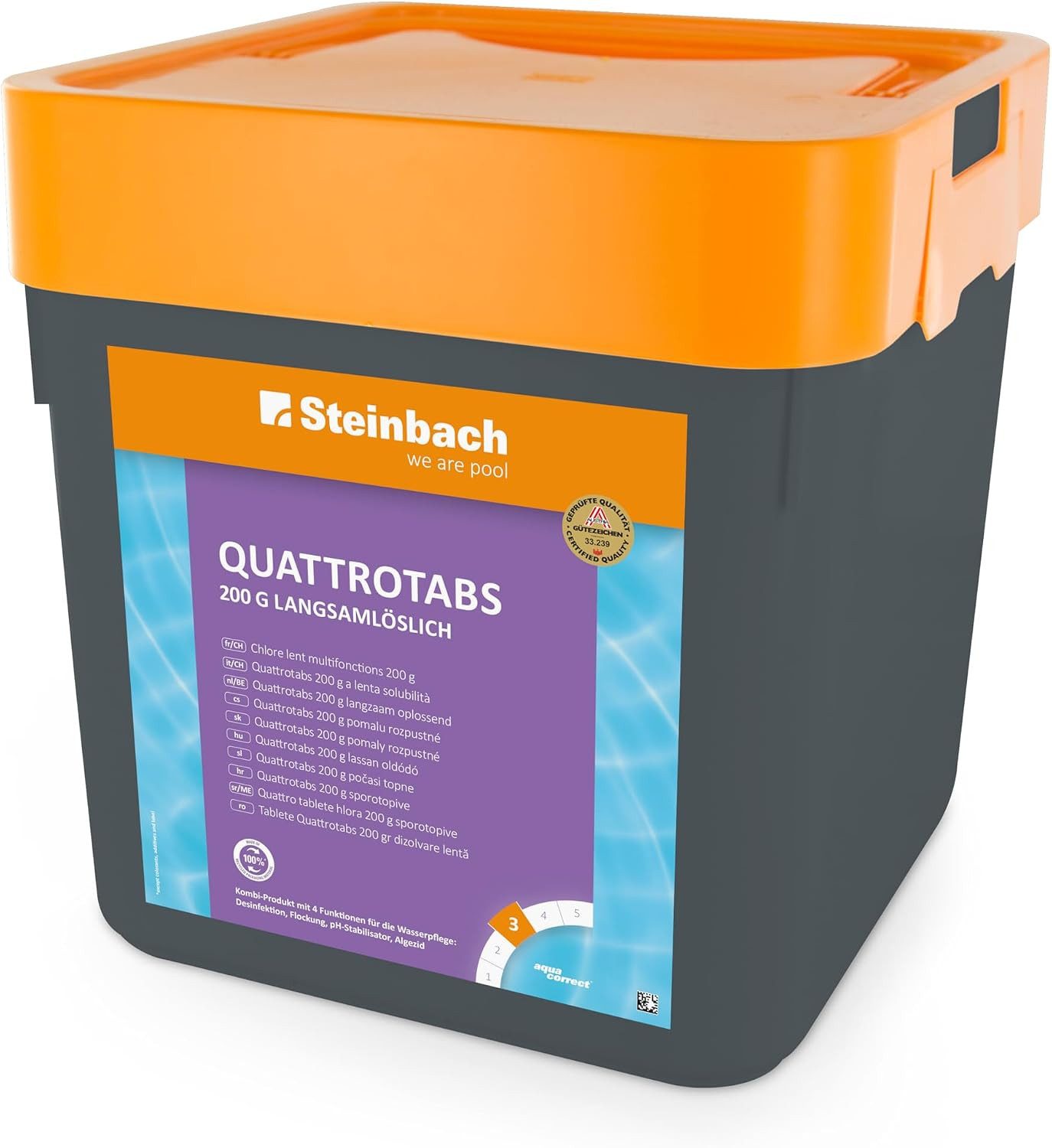 Steinbach Poolpflege Steinbach Pool Quattrotabs 200g in 5kg Eimer 4-in-1 Chlortabletten