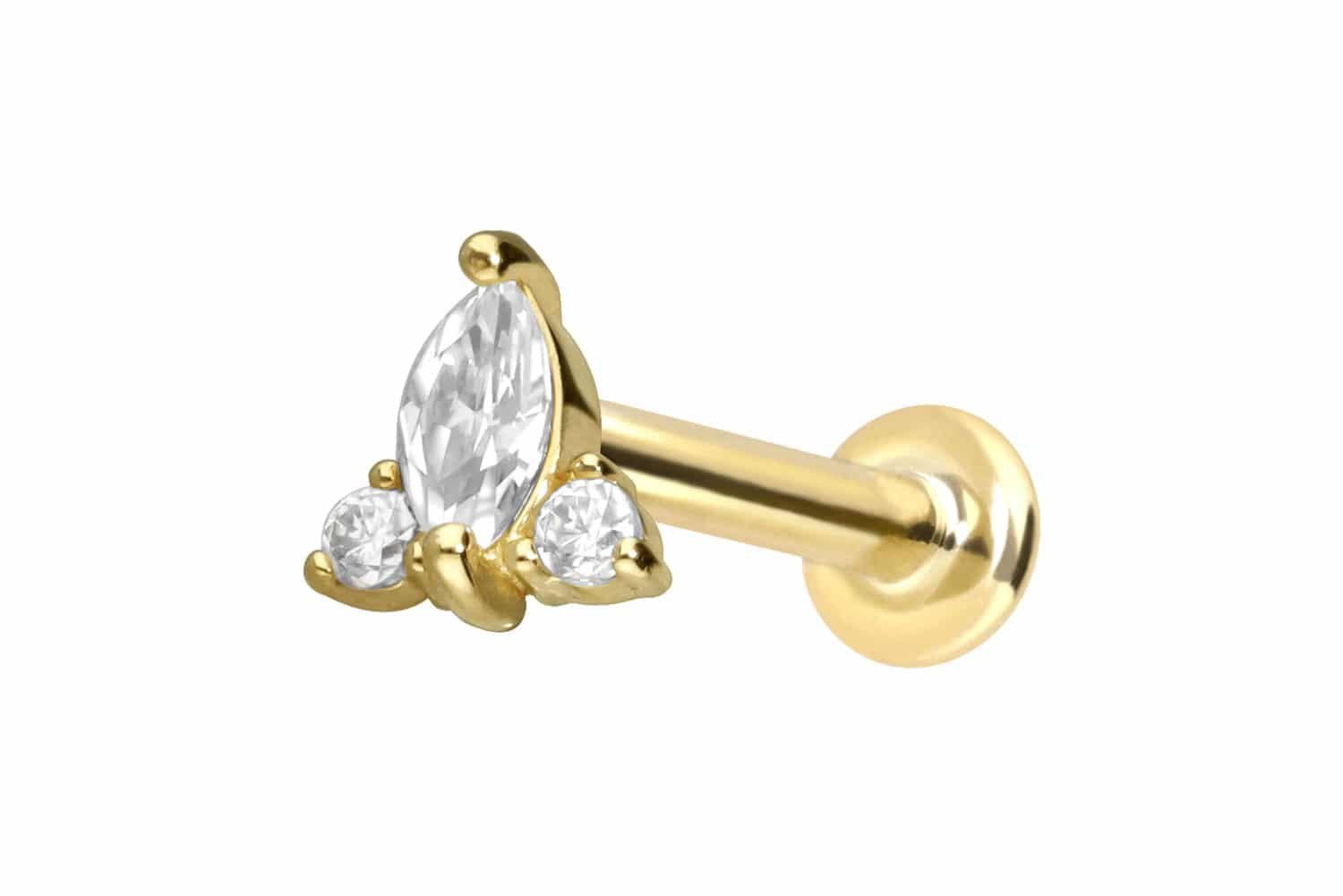 Piercing-Set 14 Karat Gold Labret mit Push Fit MOISSANIT-BLUME