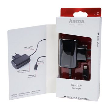 Hama Lightning Schnell Ladegerät 5W 1A 5V Schwarz Smartphone-Ladegerät (Ladekabel Netzteil passend für Apple iPhone iPod etc)
