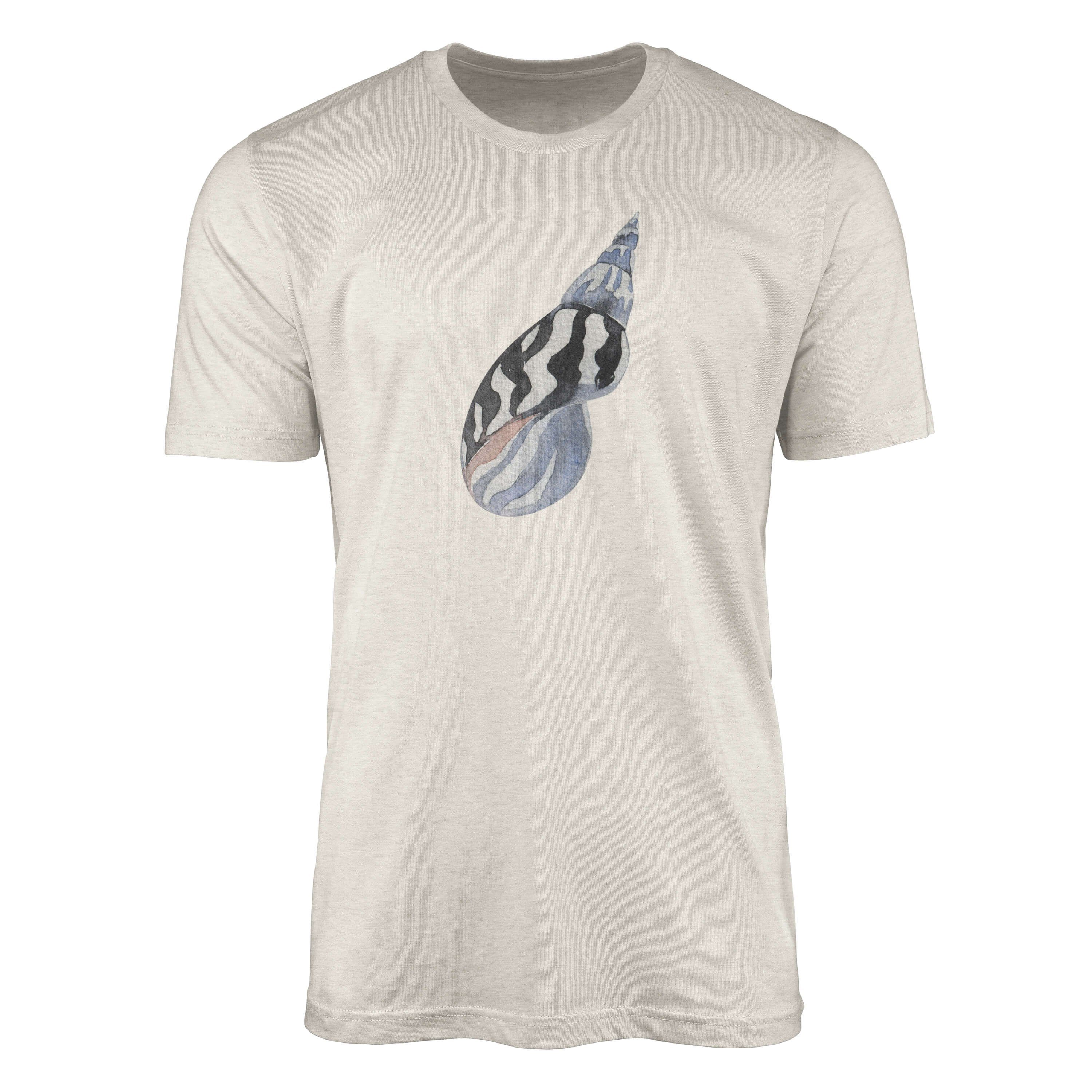 Sinus Art T-Shirt Herren Shirt 100% gekämmte Bio-Baumwolle T-Shirt Meeresmuschel Wasserfarben Motiv Nachhaltig Ökomod (1-tlg)