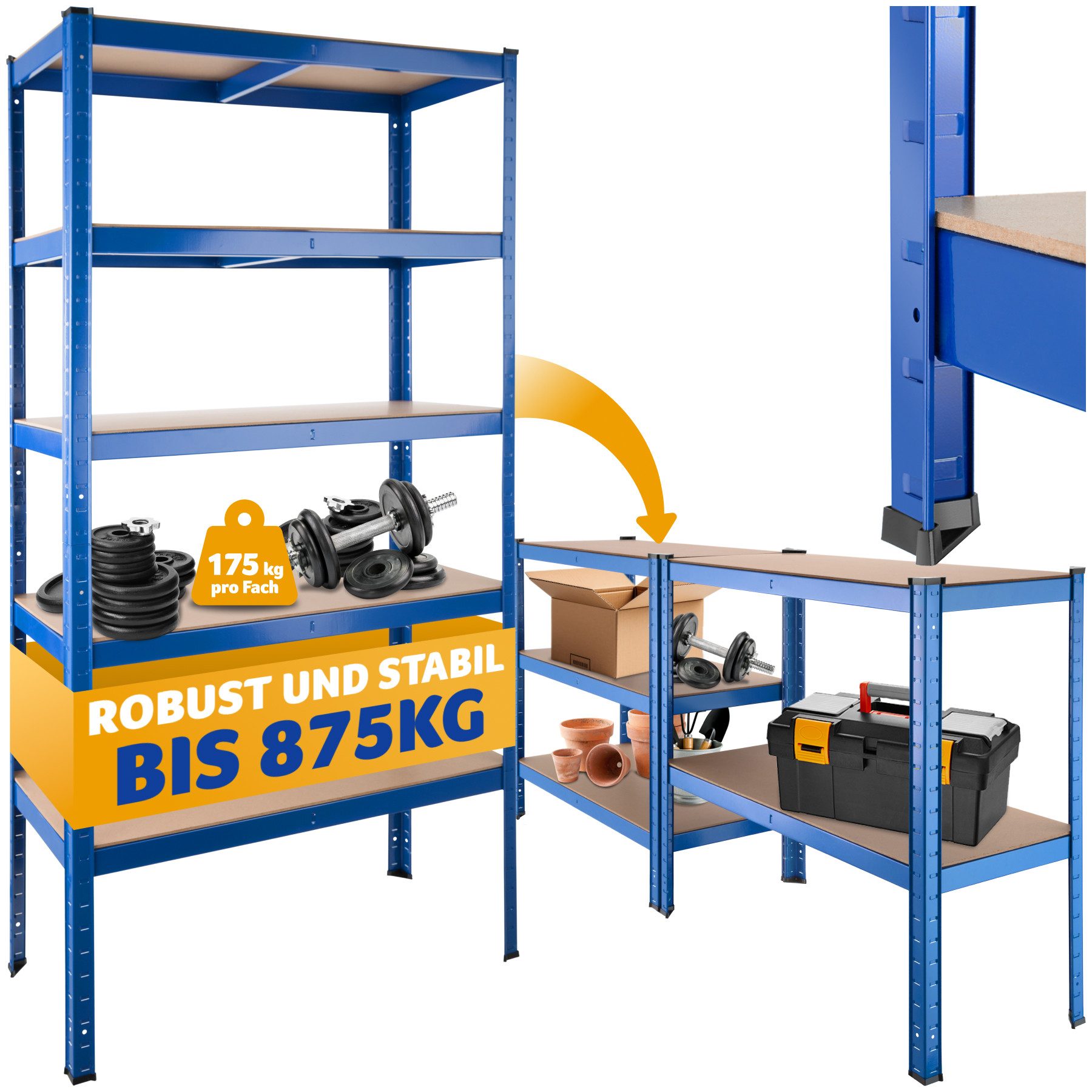 tectake Schwerlastregal, Komplett-Set, höhenverstellbare Einlegeböden günstig online kaufen