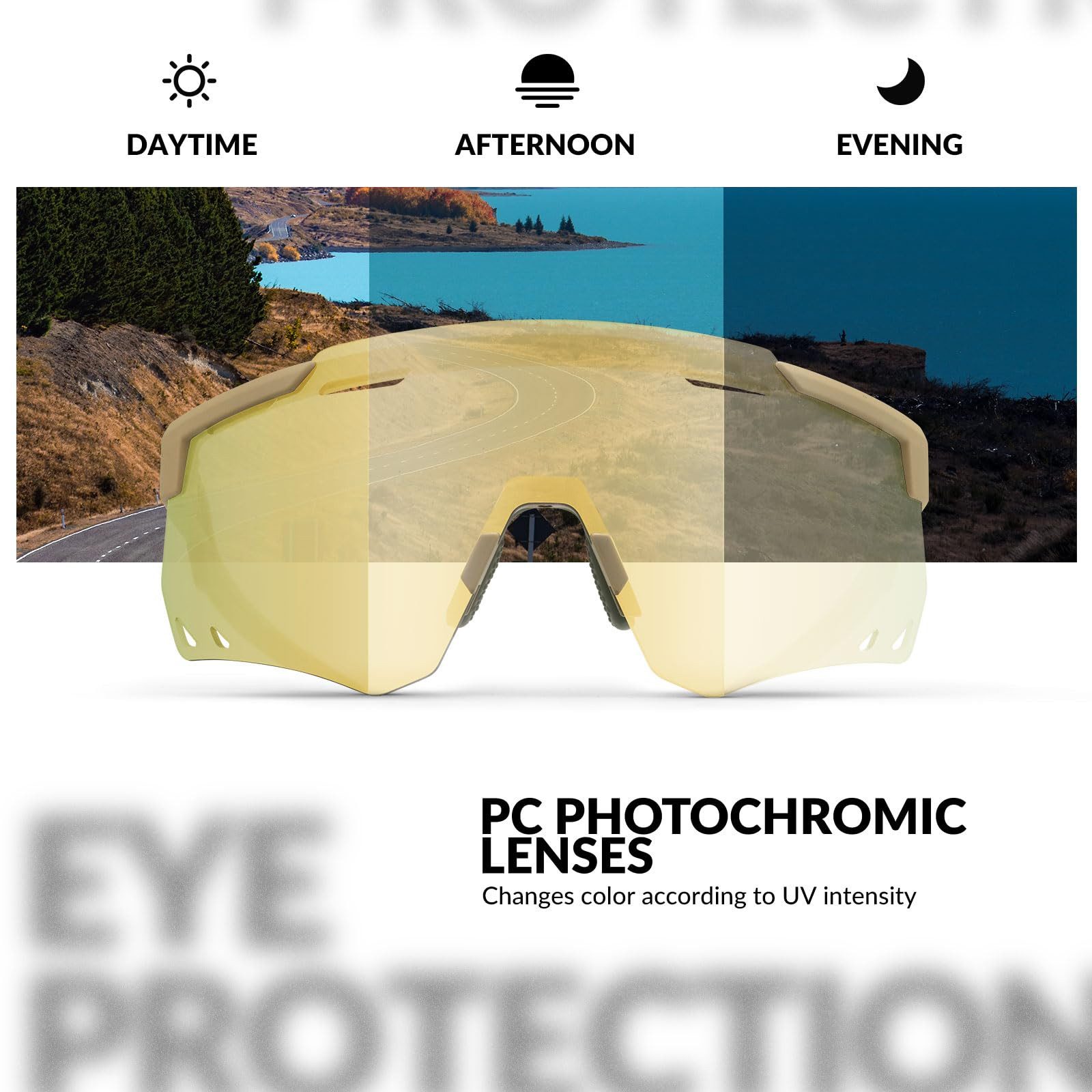 ROCKBROS Fahrradbrille Sportbrille Herren Damen Fahrrad MTB Rennrad Outdoor TR90 Rahmen, selbsttönend, UV400 Schutz, verstellbare Nasenpads, leicht