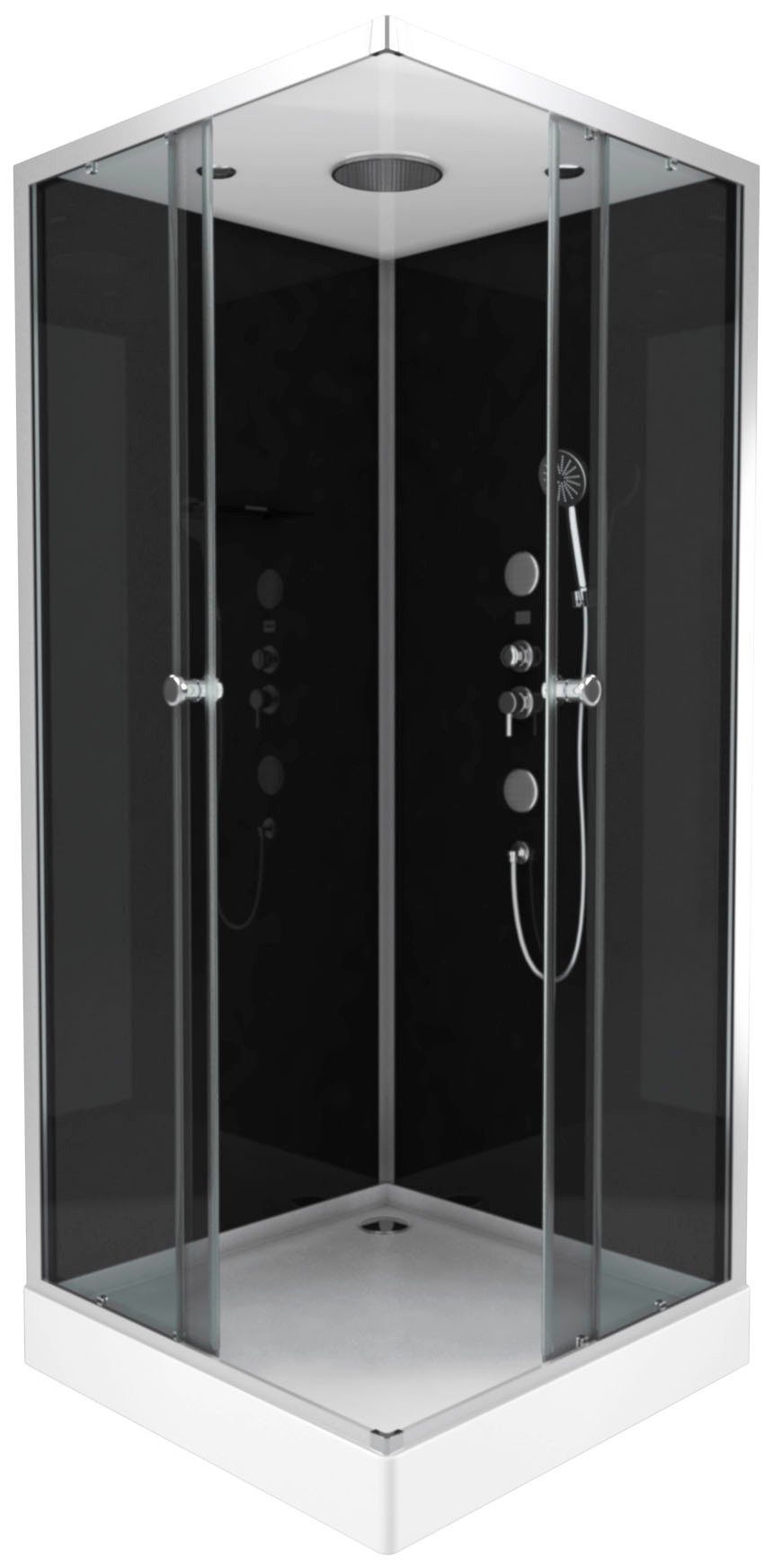 Marwell Komplettdusche Black Suqare, BxT: 90x90 cm, Einscheibensicherheitsglas, Komplett-Set, 90 x 90 x 210 cm - Eckdusche