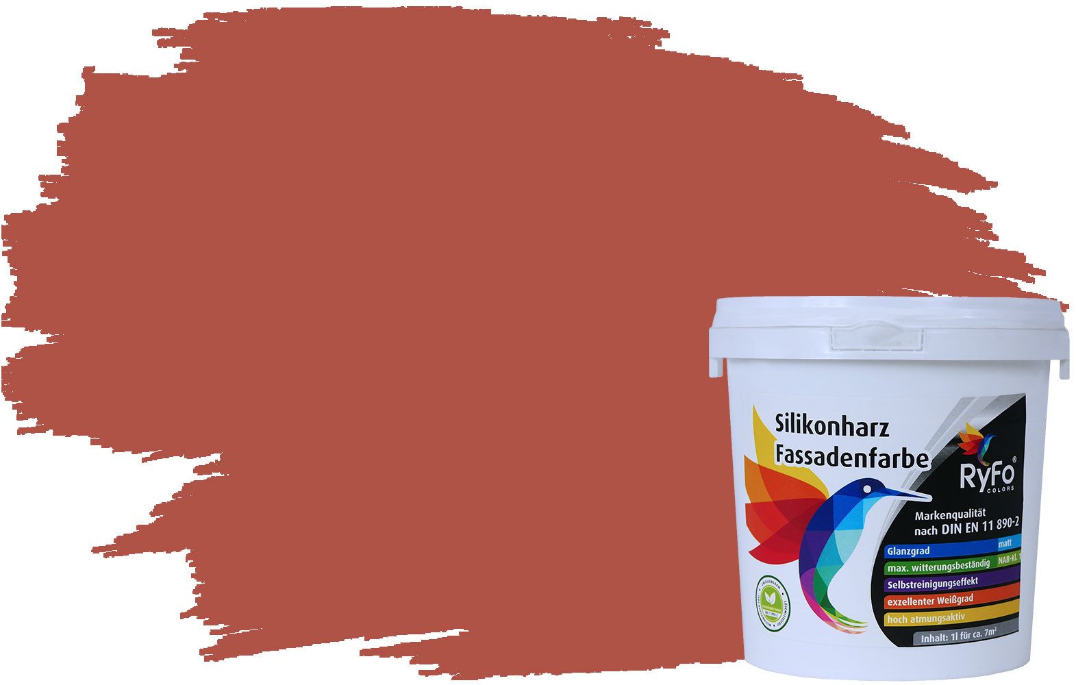 RyFo Colors Fassadenfarbe Silikonharz Fassadenfarbe Terracottabraun 1l, 1 L ca. 6 m², Wasserabweisend, diffusionsfähig, schützt vor Schmutz, Algen, Pilzen