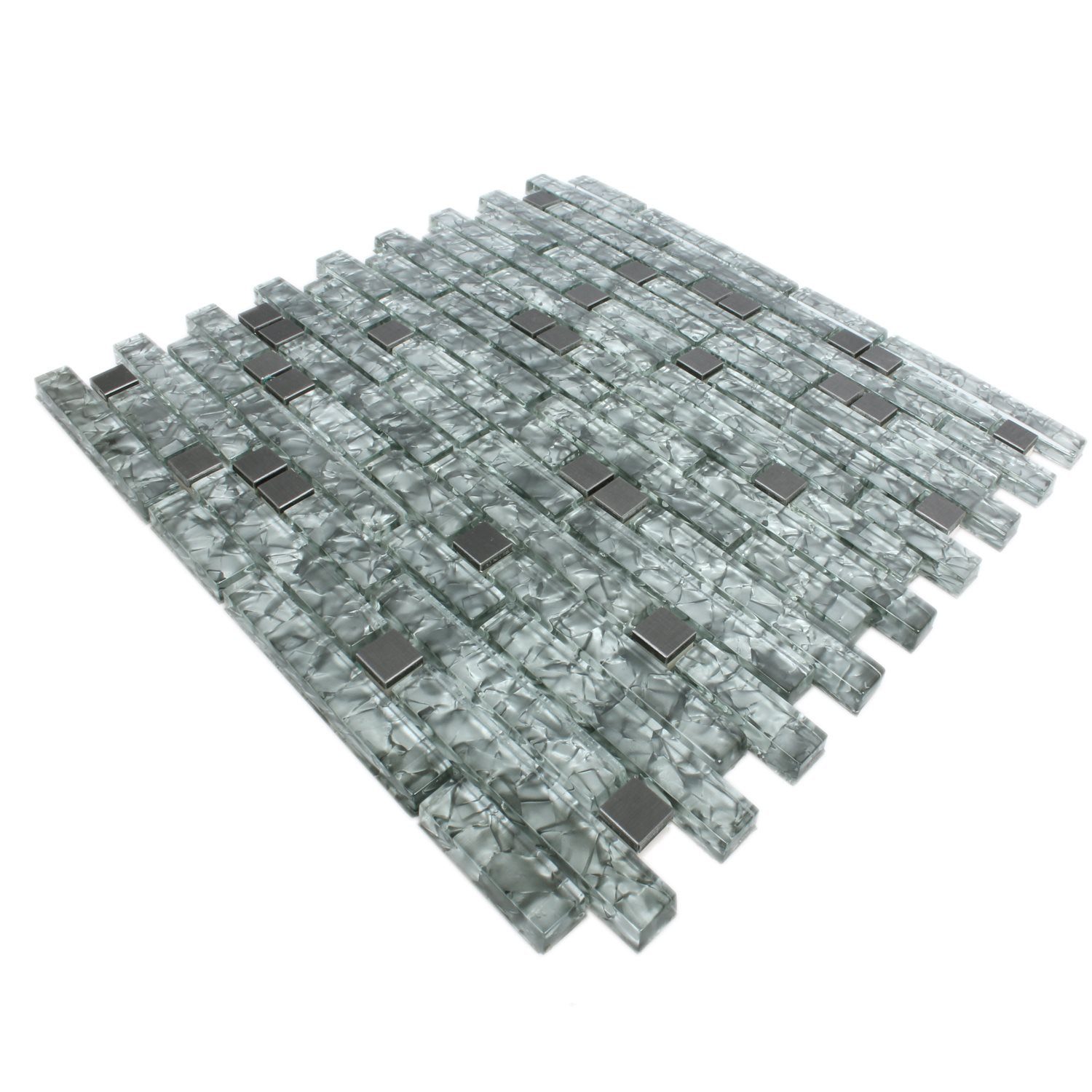 Mosafil Mosaikfliesen Mosaikfliesen Zaide Glas Alu Mix, Glas-Edelstahl 30.400x29.800, grau, Verlegefertig auf ein Netz geklebt - Wasserfest