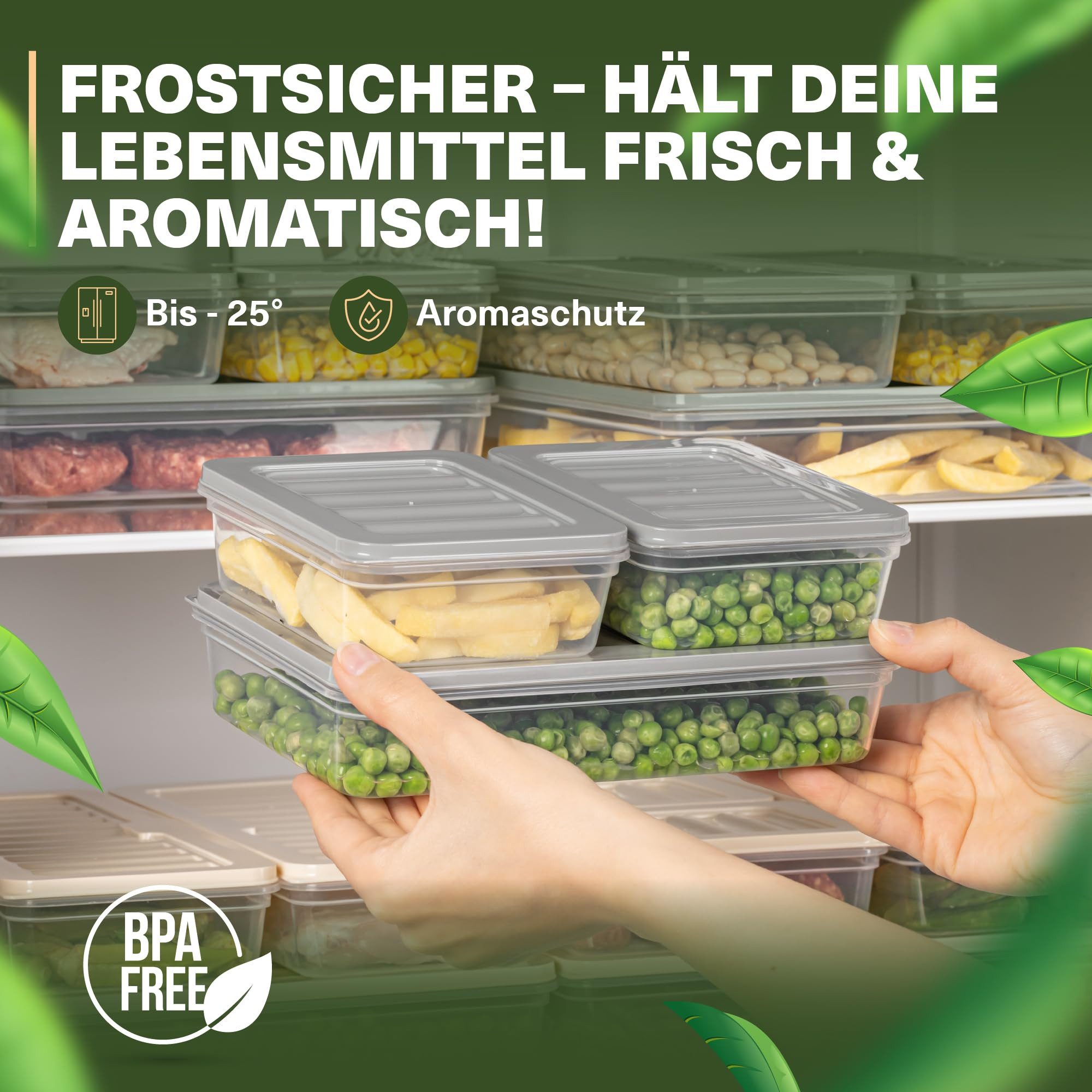 Viwares Vorratsdose Frostfest bis -25°C, Wiederverwendbare, (Set, 9-tlg., 9er), Gefrierschrank & Kühlschrank Organizer – Bild 3 von 5