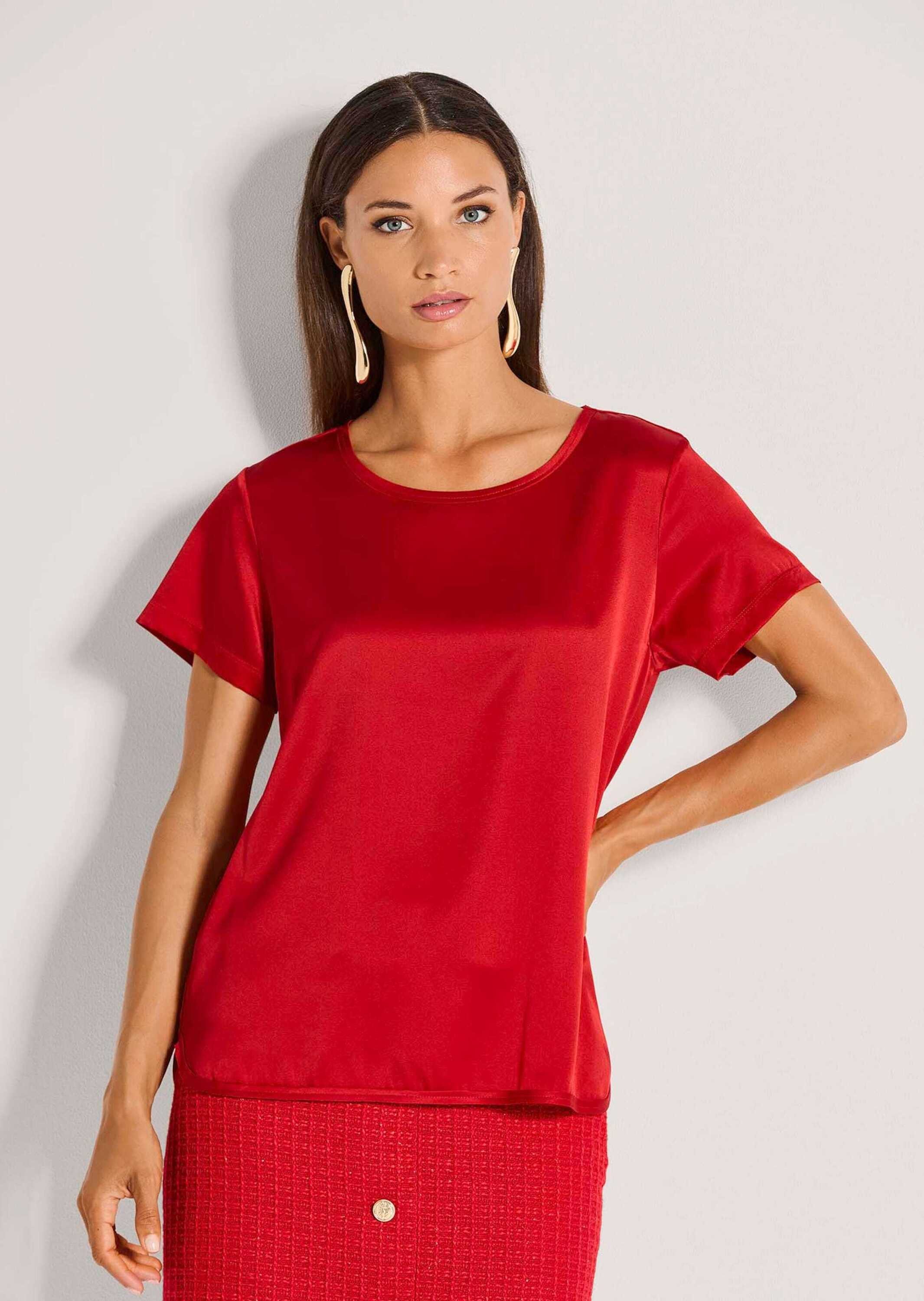 MADELEINE Kurzarmshirt Seidenshirt mit Rippenband Basicshirt mir Rundhalsau günstig online kaufen