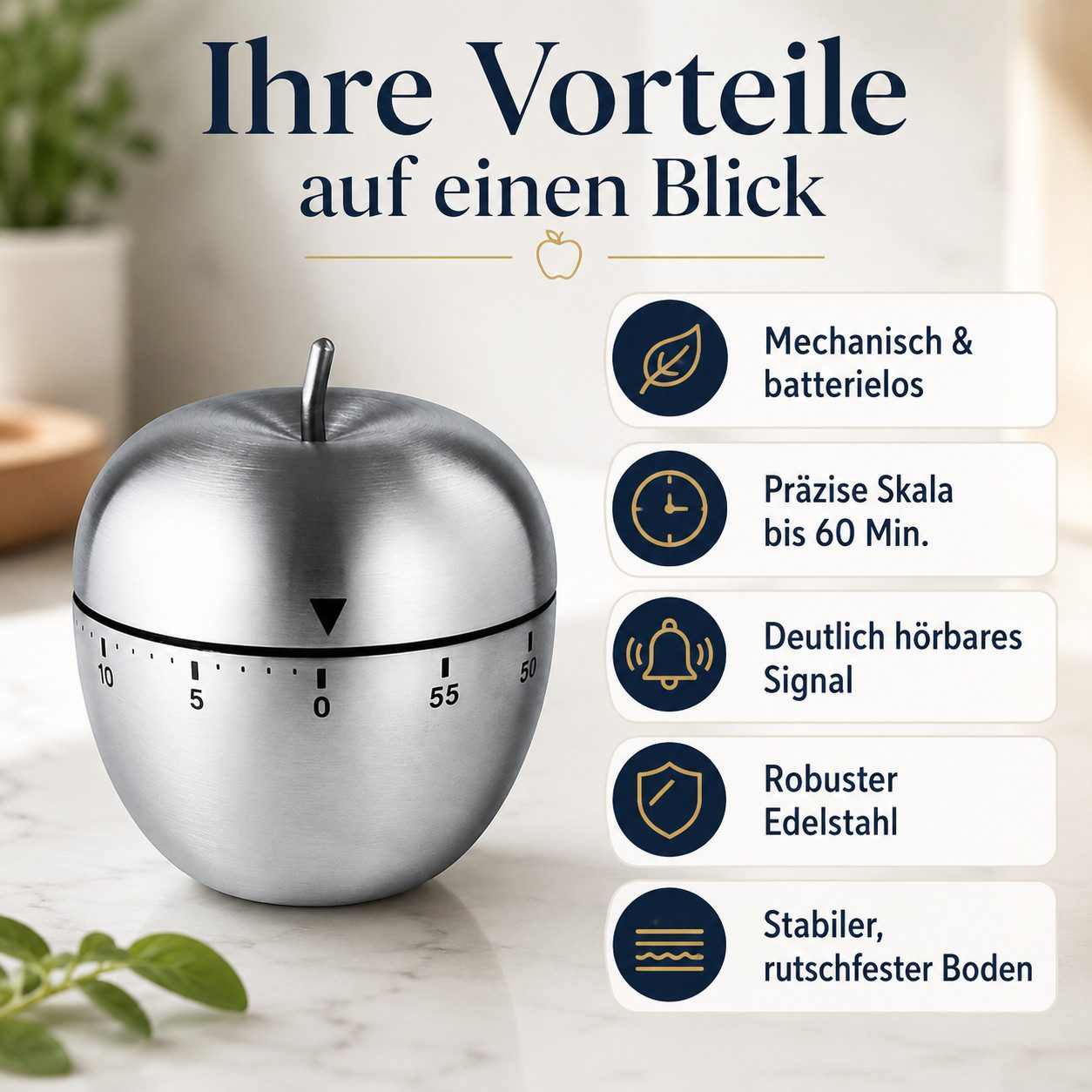 Fyrove Intervall-Timer Mechanische batterielose Edelstahl 60 Min Timer Küche Werkzeug (Set, mechanische Rotation, keine Batterie erforderlich), Timer, Küchentim – Bild 3 von 5