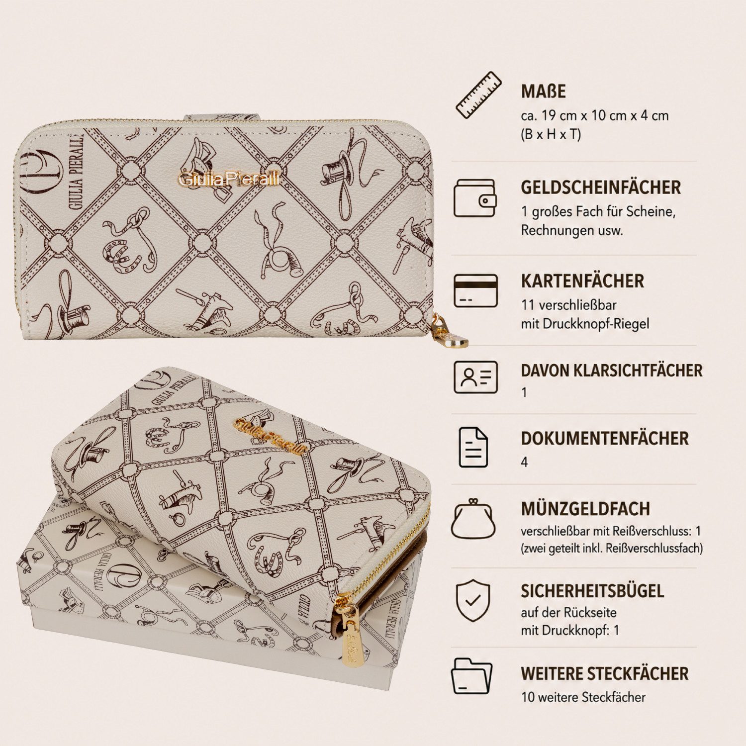 Giulia Pieralli Geldbörse Damen Geldbörse Portemonnaie Giulia Pieralli Kunstleder Geschenkbox XL, Damen Geldbörse klappbar mit Reißverschluss Portemonnaie Geldbeutel