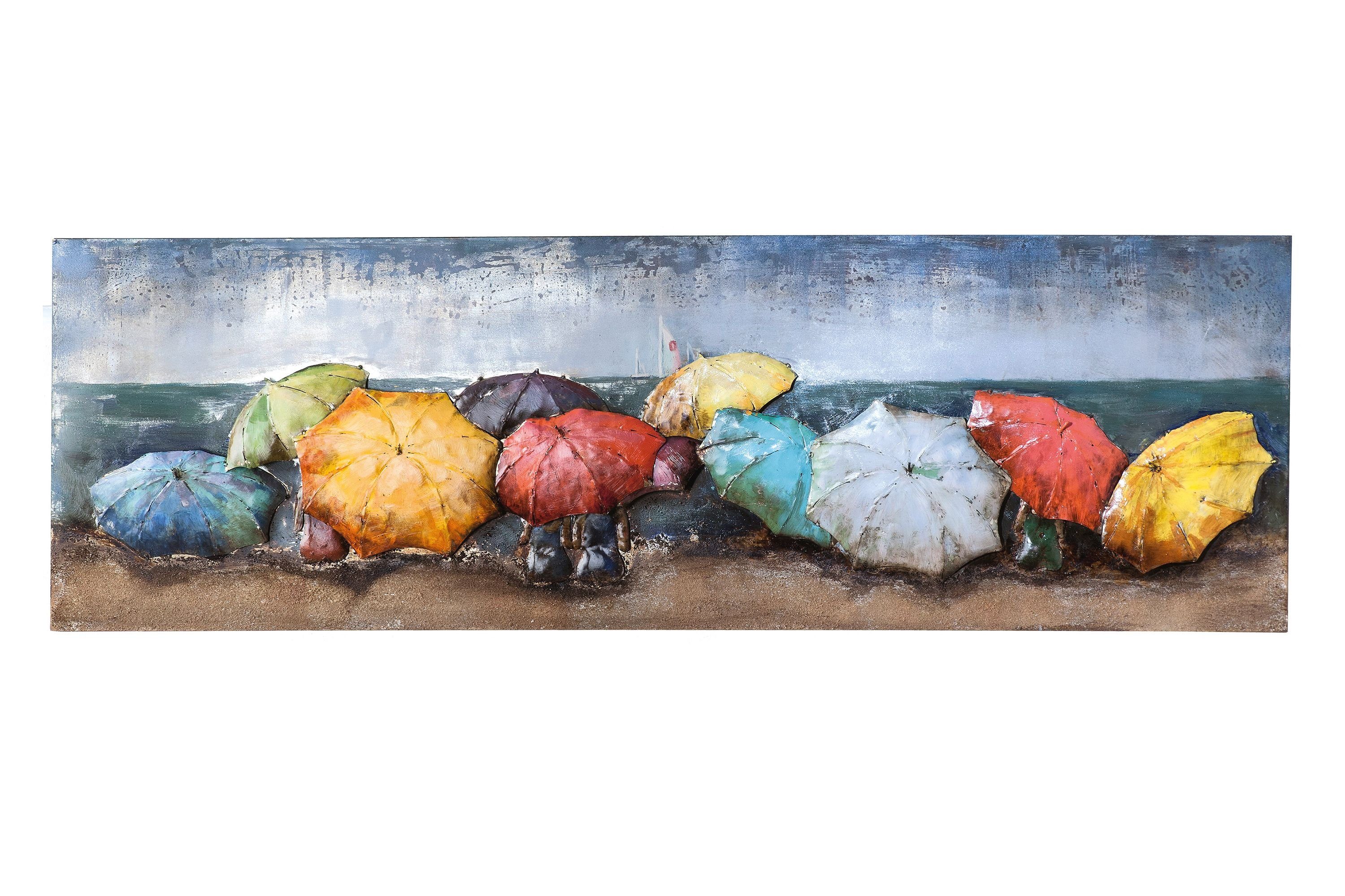 Wandbild GILDE Bild Beach Of Parasols - blau-mehrfarbig - H. 60cm x B. 180cm