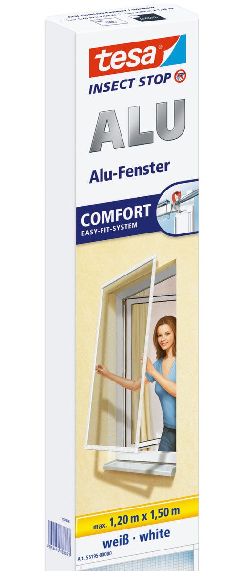 tesa Insektenschutz-Fensterrahmen Aluminium Rahmen Fliegengitter - 120 x 150cm, (Packung, 1-St., Fliegennetz, Aluminiumrahmen), Insektenschutz - ohne Bohren