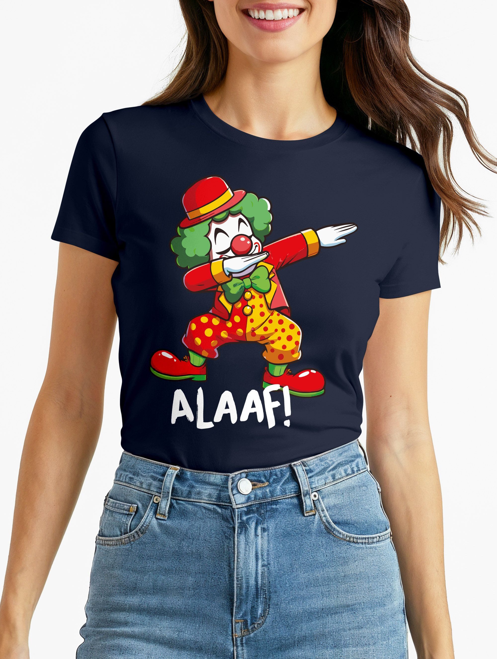 MoonWorks Print-Shirt Damen T-Shirt Alaaf Helau Fasching Karneval Dabbing Clown mit Print