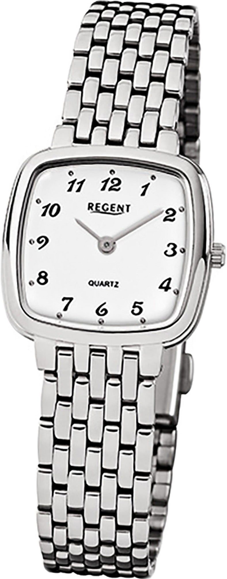 Regent Quarzuhr Regent Stahl Damen Uhr F-520 Quarzuhr, Damenuhr Edelstahlarmband silber, eckiges Gehäuse, klein (ca. 25x25mm)