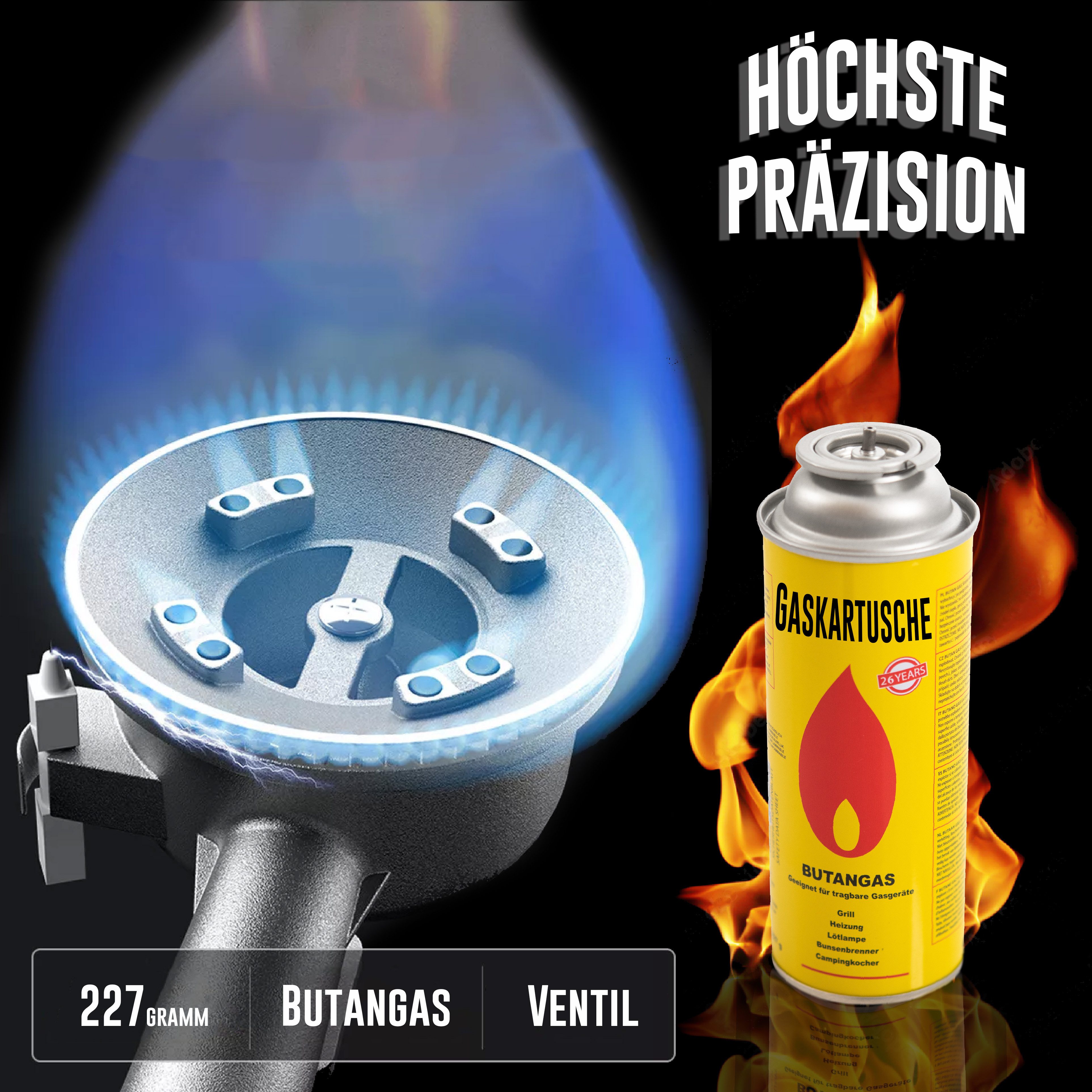 TruWare Gaskartusche Gaskartuschen 227g Butan Gas mit Ventil Universal Butangas, Zubehör für Campingkocher Gaskocher Gasgrill, 4 St., Brennstoffflaschen Kartusche