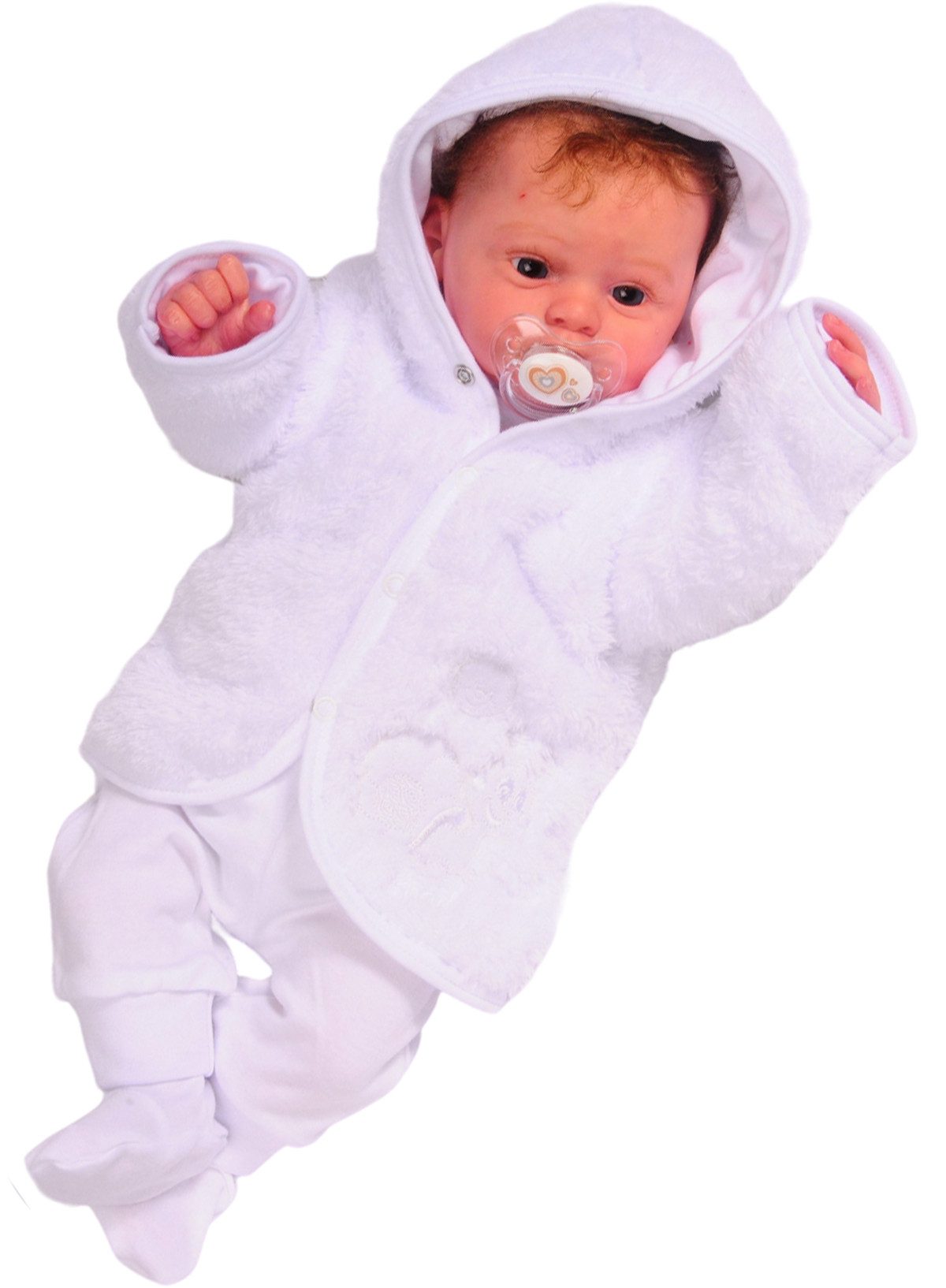 La Bortini Fleecejacke Babyjacke Baby Jacke in Weiß aus weichem Fleece für Neugeborene kuschelig weich, 50 56 62 68 74