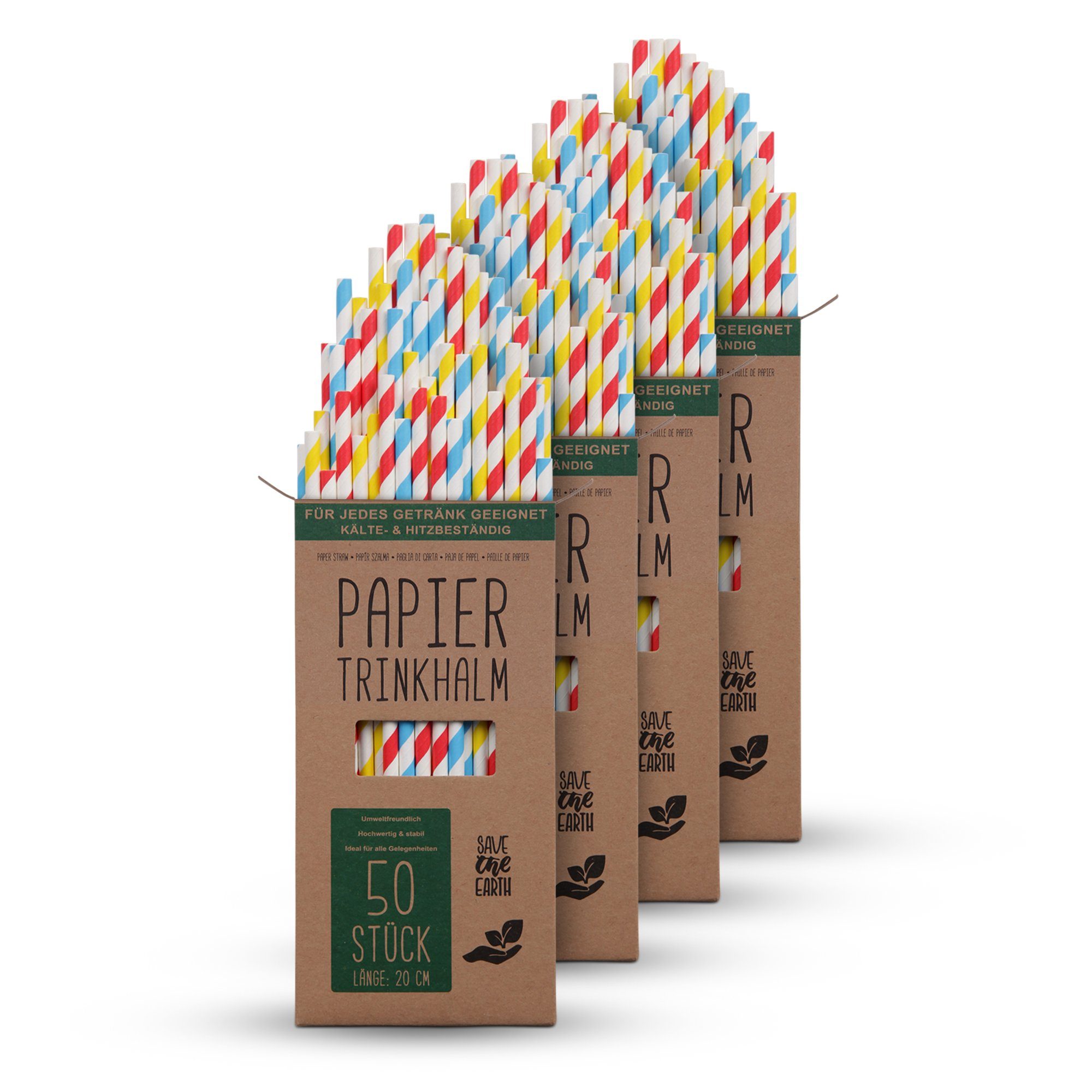 Bestlivings Trinkhalme bunt aus 100% Kraftpapier 20cm, (Mehrpack, 200-tlg), biologisch abbaubar, stabil, BPA-Frei, geschmacks- & geruchsneutral