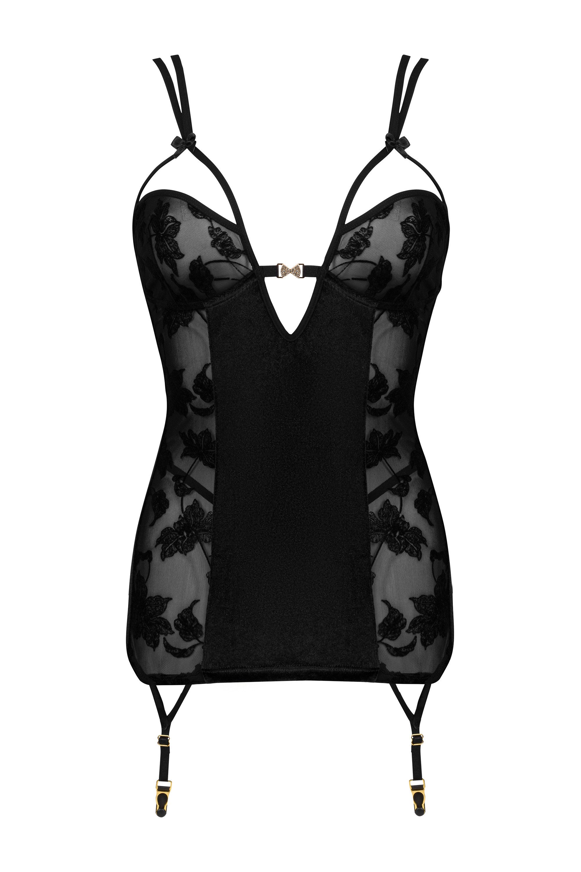 Beauty Night Fashion Corsage Straps-Corsage Xiomara schwarz mit String (Set)