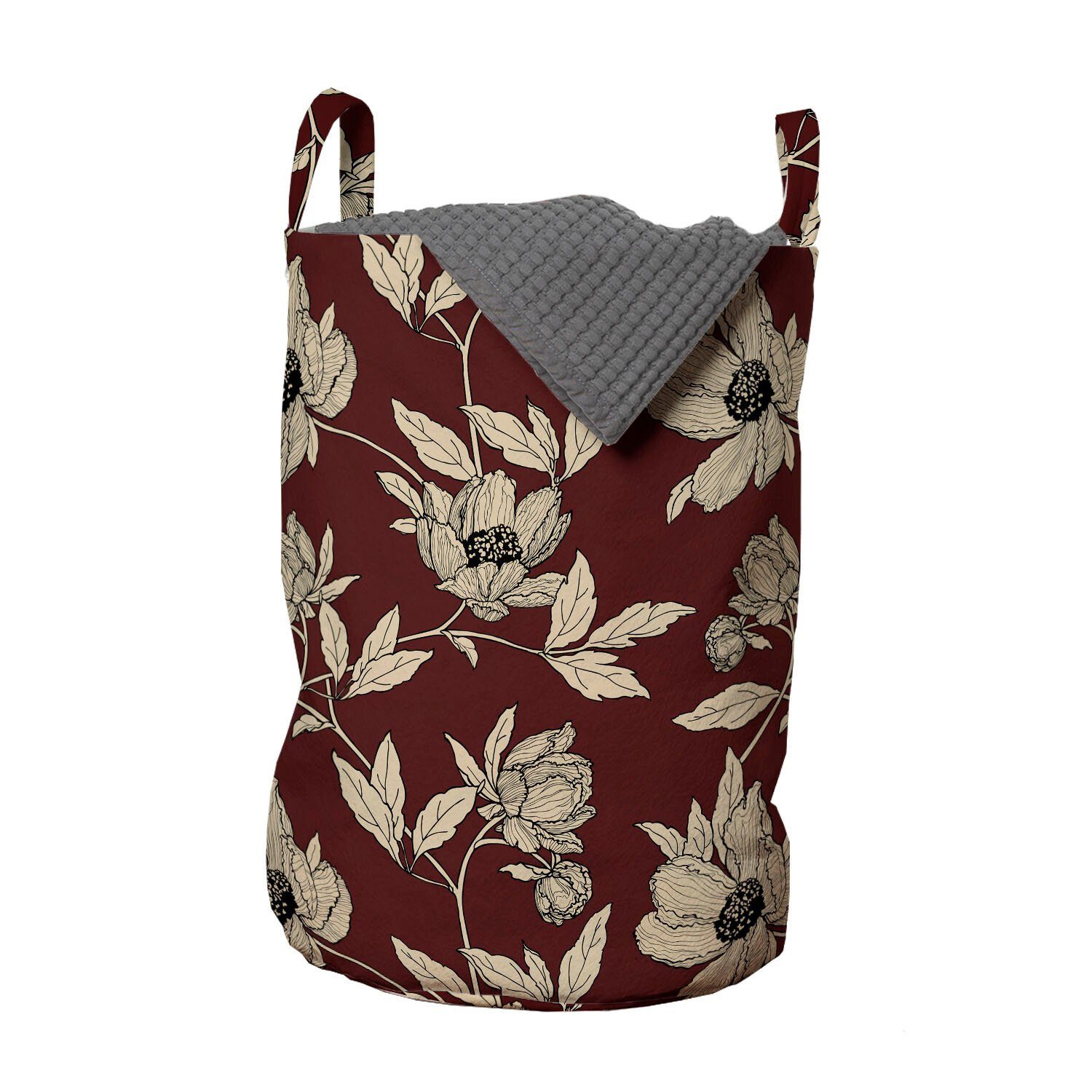 Abakuhaus Wäschesäckchen Wäschekorb mit Griffen Kordelzugverschluss Waschsalons, Blumen Weinlese-Mohnblumen-Blüten-Kunst für