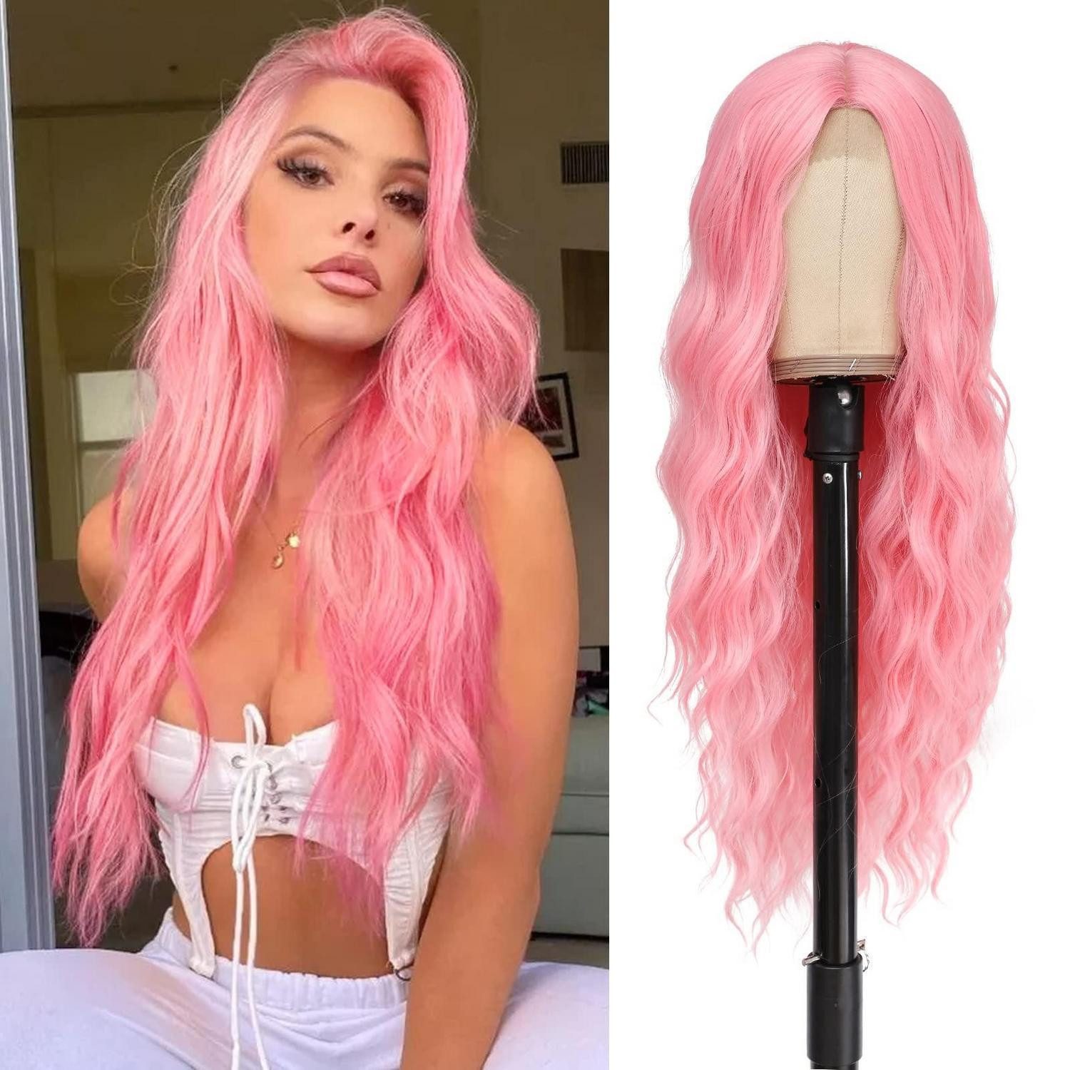 LuxusKollektion Kunsthaarperücke Perücke Cosplay Lang Pink Synthetik Mittelscheitel Damen 28 Inch Rosa