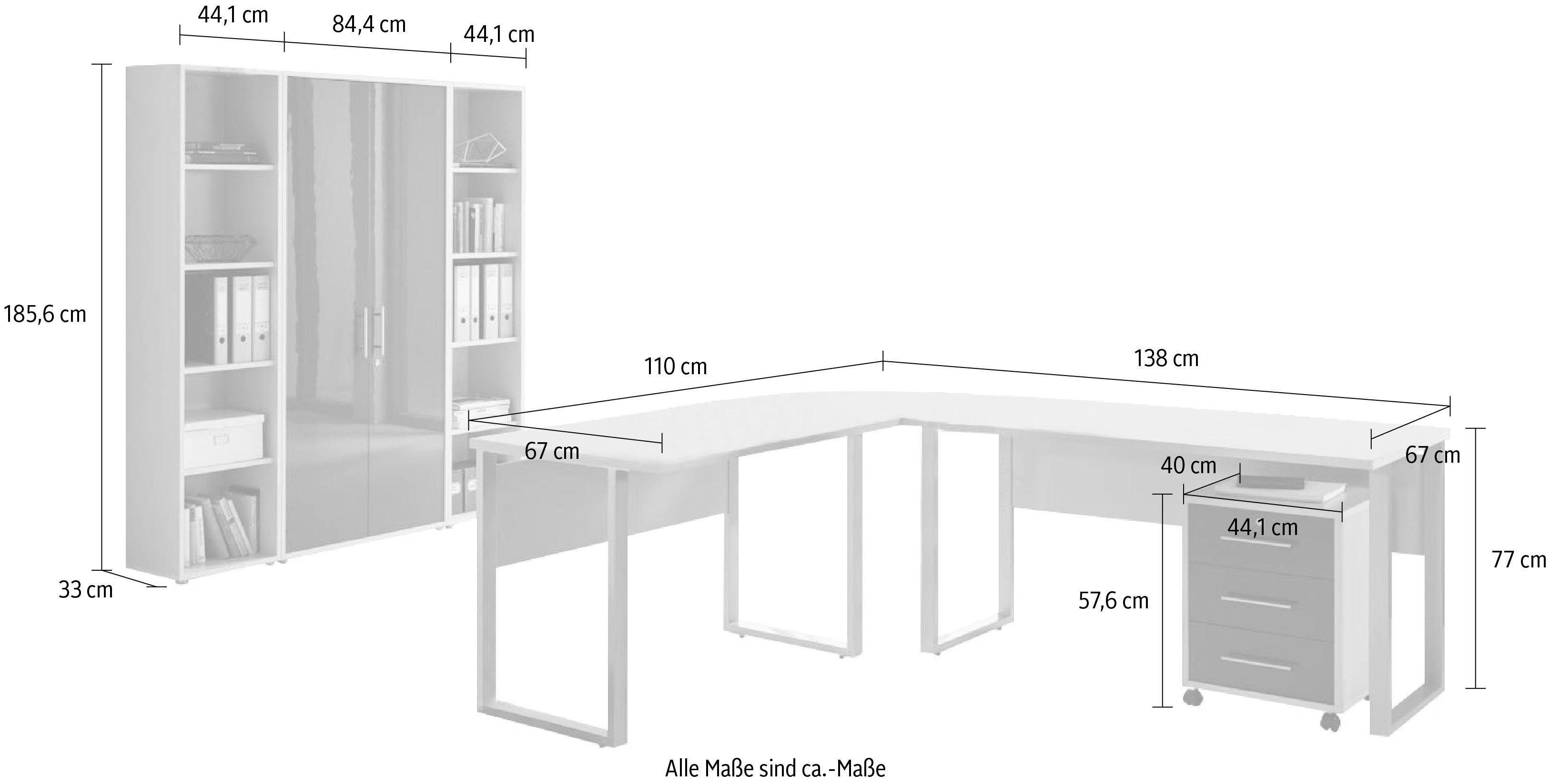 Tabor Hochglanz BMG Möbel Büro-Set grau/anthrazit (Set, Office 6-St) 3,