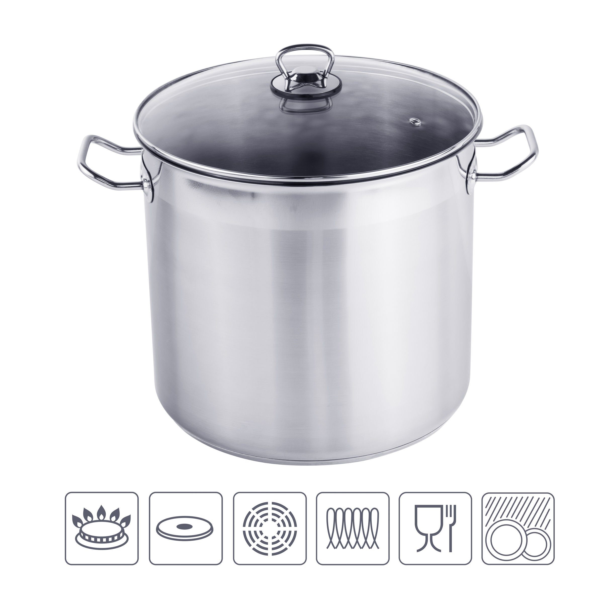 Spetebo Suppentopf XXL Edelstahl Kochtopf mit Glasdeckel - 20 Liter, Edelstahl (Packung, 2-tlg., Topf mit Glasdeckel), Universaltopf Suppentopf mit Kapselboden für Hernd und Backofen