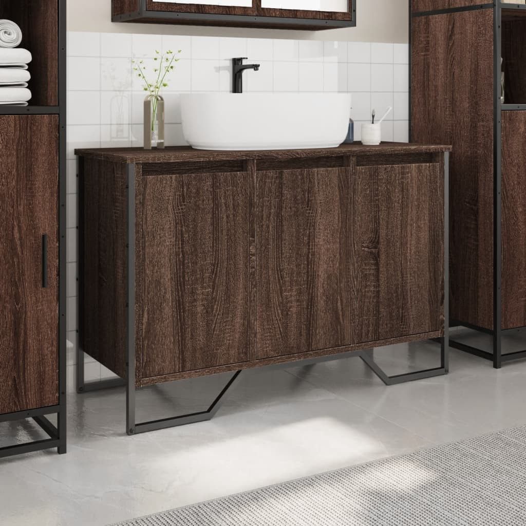 vidaXL Badezimmer-Set Waschbeckenunterschrank Braun Eichen-Optik 91x35x60 günstig online kaufen