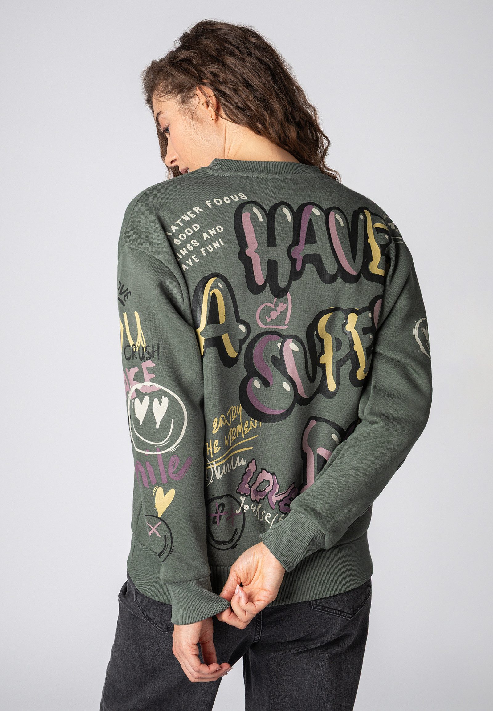 SUBLEVEL Sweatshirt Damen Pullover langarm im Alloverprint Sweater, Sweatpullover