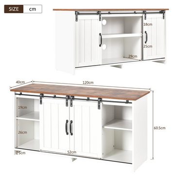 Merax Lowboard TV-Schrank, Fernsehtisch mit Schiebtüren, Sideboard mit großem Stauraum, Breite 120 cm