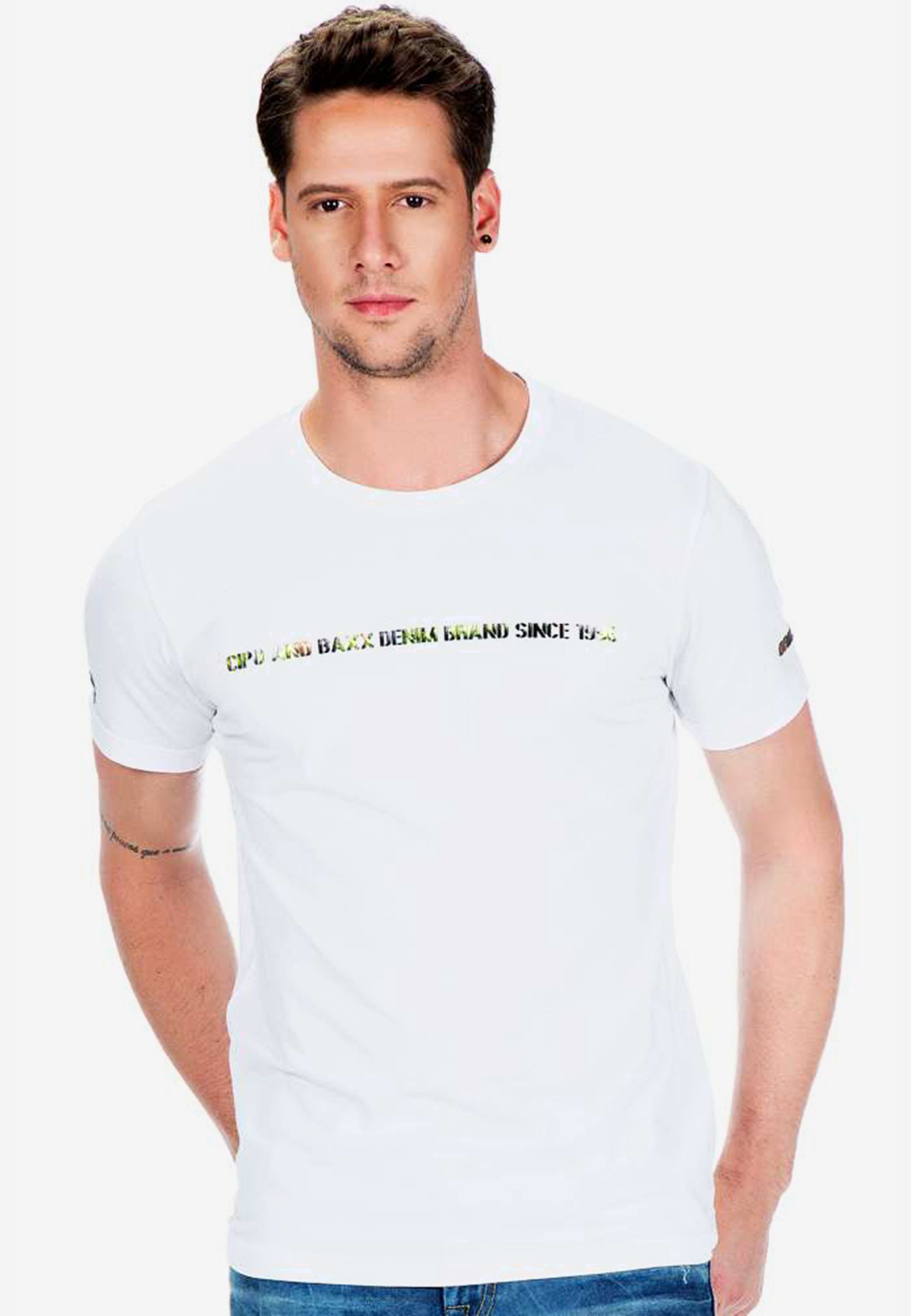 Cipo & Baxx T-Shirt mit Logo Hologramm Aufdruck weiß-mehrfarbig