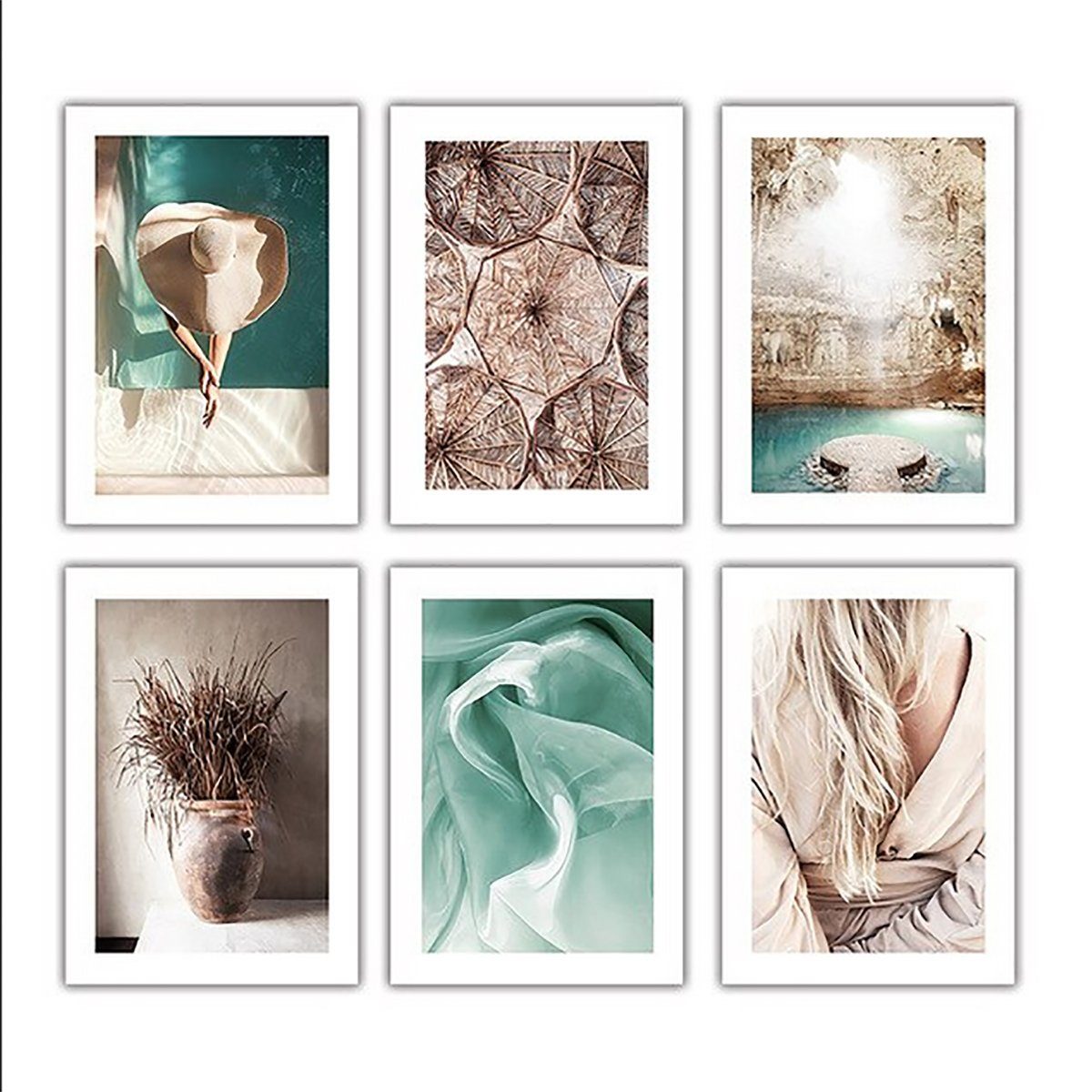 TPFLiving Kunstdruck (OHNE RAHMEN) Poster - Leinwand - Wandbild, Sommer, Sonne, Mädchen, Pool - (Leinwand Wohnzimmer, Leinwand Bilder, Kunstdruck), Farben: grün, braun, beige, weiß - Größe: 10x15cm