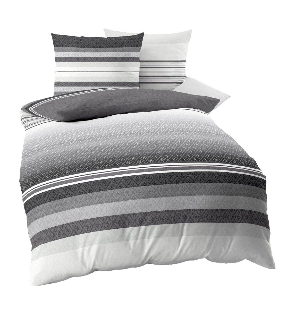 Kaeppel Bettwäsche Kaeppel Linon Renforcé Bettwäsche 2 tlg. Faible Grau Silber Anthrazit, Renforcé, 2 teilig, 135x200 / 155x220 cm, Streifen - Optik, elegante Ganzjahresbettwäsche