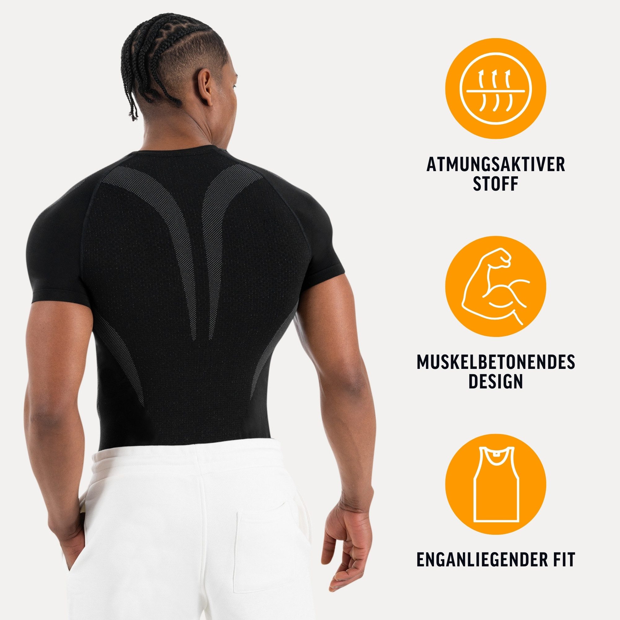 Smilodox T-Shirt Carnos, Compression Shirt Herren, Gymshirt, Seamless, Training Compression Fit, Seamless, atmungsaktiv, Body Mapping, Stretch