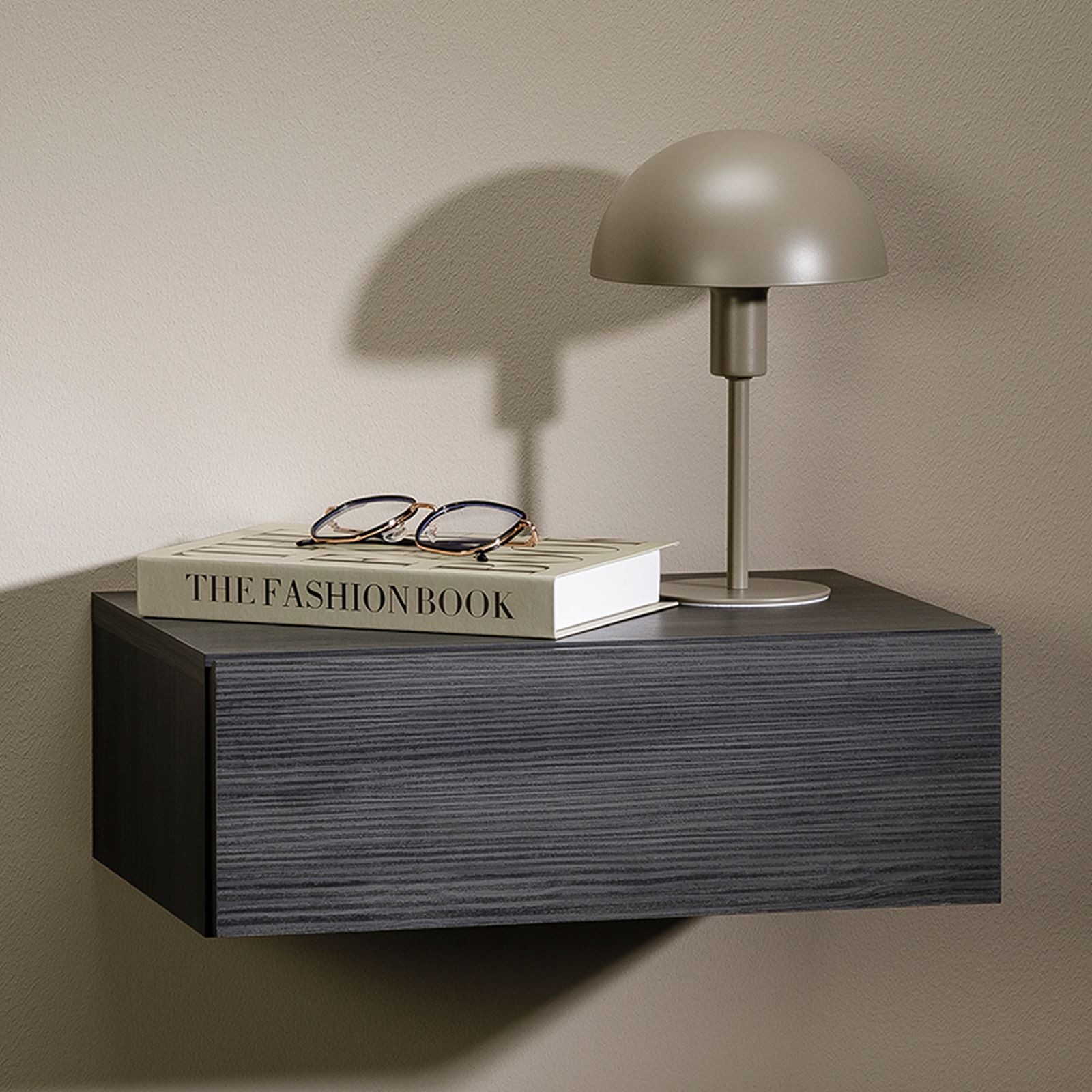 CARO-Möbel Nachtkommode ANNE, Hängender Nachttisch mit Schublade, schwebendes Wandregal esche grau