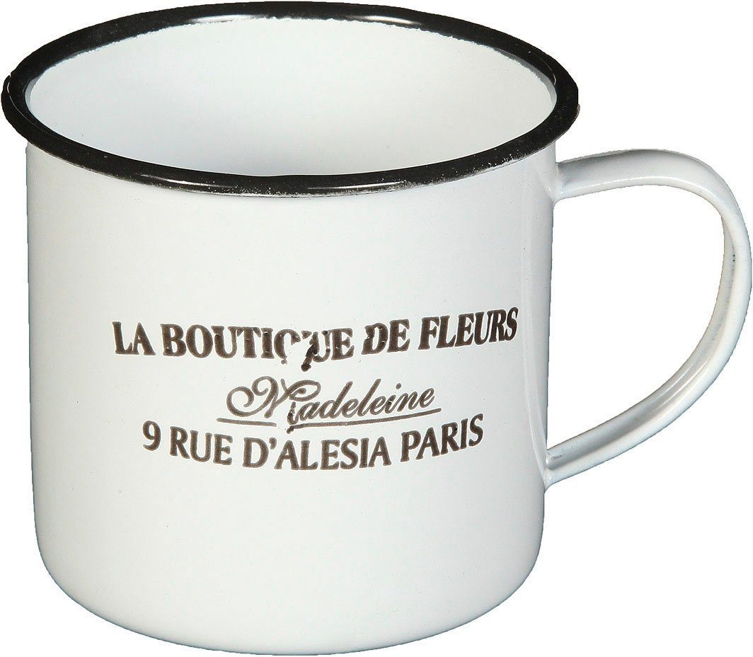 Ambiente Haus Tasse Becher DE FLEUR aus Emaille in Antikweiß, 1-tlg., Emaille