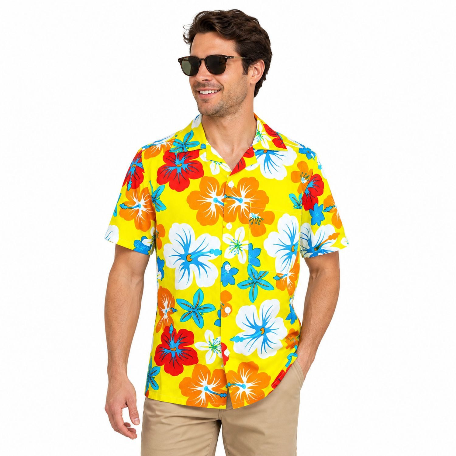 Das Kostümland Kostüm Hawaii Hemd 'Hibiskus', Gelb
