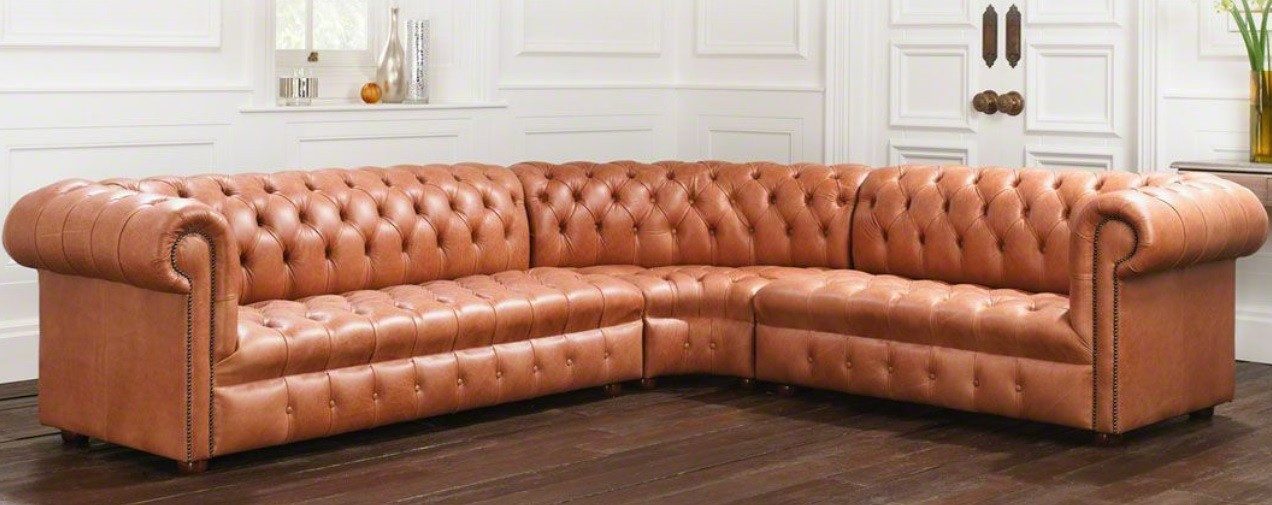JVmoebel Chesterfield-Sofa Leder Ecksofa im Chesterfield-Stil in Dunkelbraun, Made in Europa