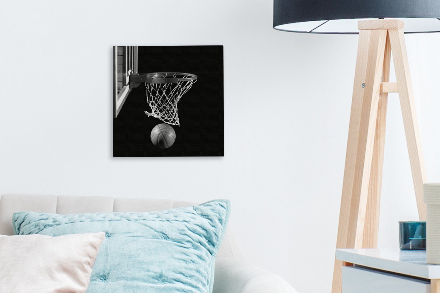 - Leinwand einem Korb Basketball St), für Ein auf Hintergrund Schlafzimmer OneMillionCanvasses® Bilder schwarzen (1 Wohnzimmer Leinwandbild und, Schwarz am