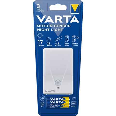 VARTA Nachtlicht VARTA Motion Sensor Nachtlicht ist batteriebetrieben inkl. 3xAAA, LED fest integriert, Warmweiß