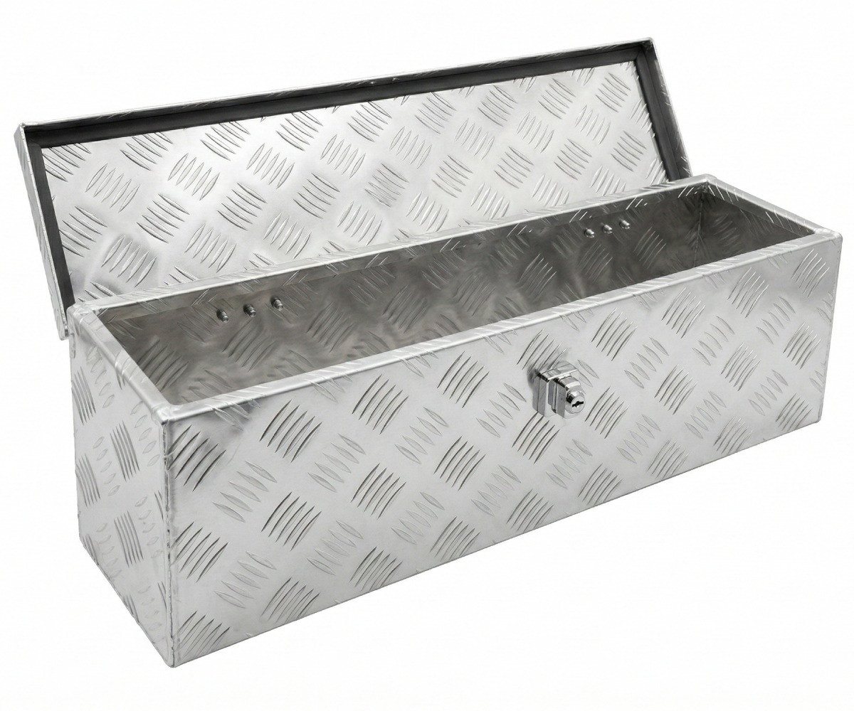 Systafex® Anhänger-Deichselbox Alu Riffelblech Deichselbox 78cm flach abschließbar mit Schloss, abgerundete Kanten