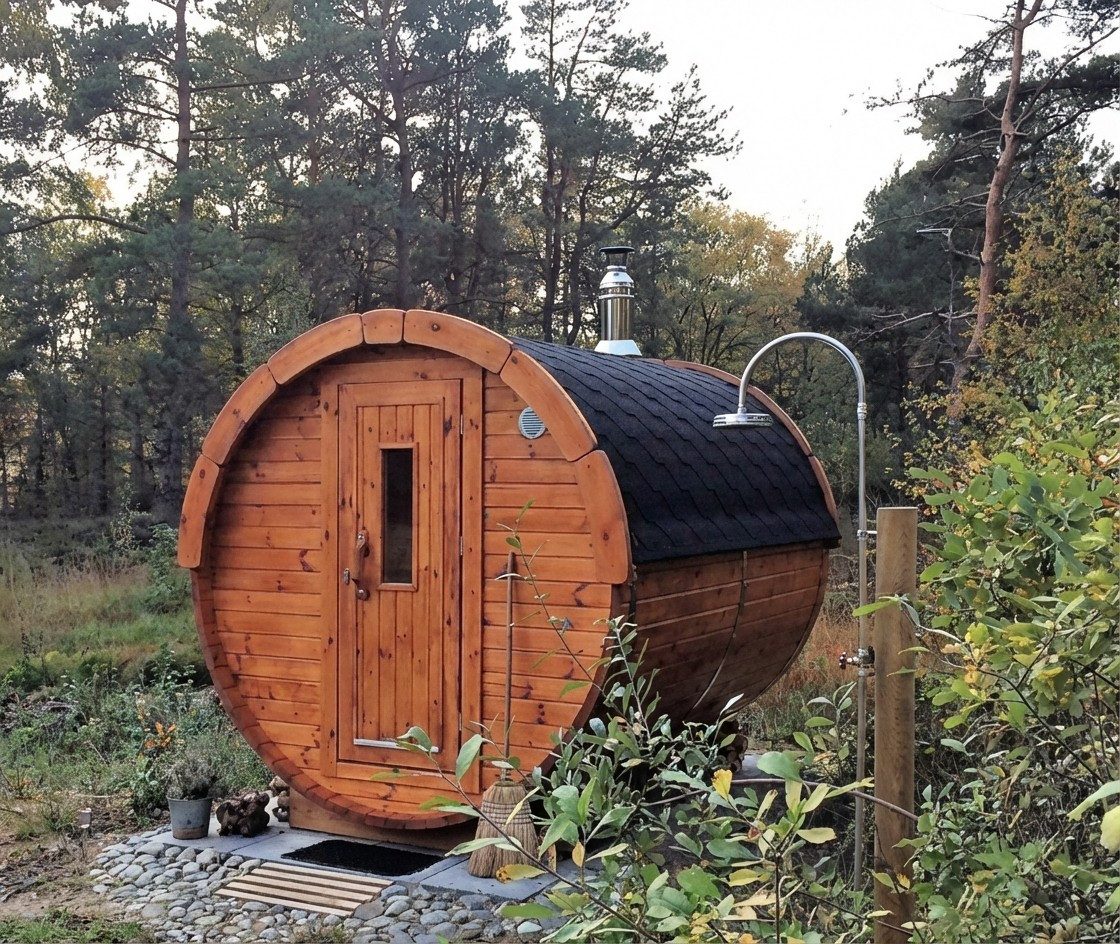 JVmoebel Fasssauna Saunafass Holzsauna Tonnensauna Gartensauna Fasssauna Braun, Made in Europe