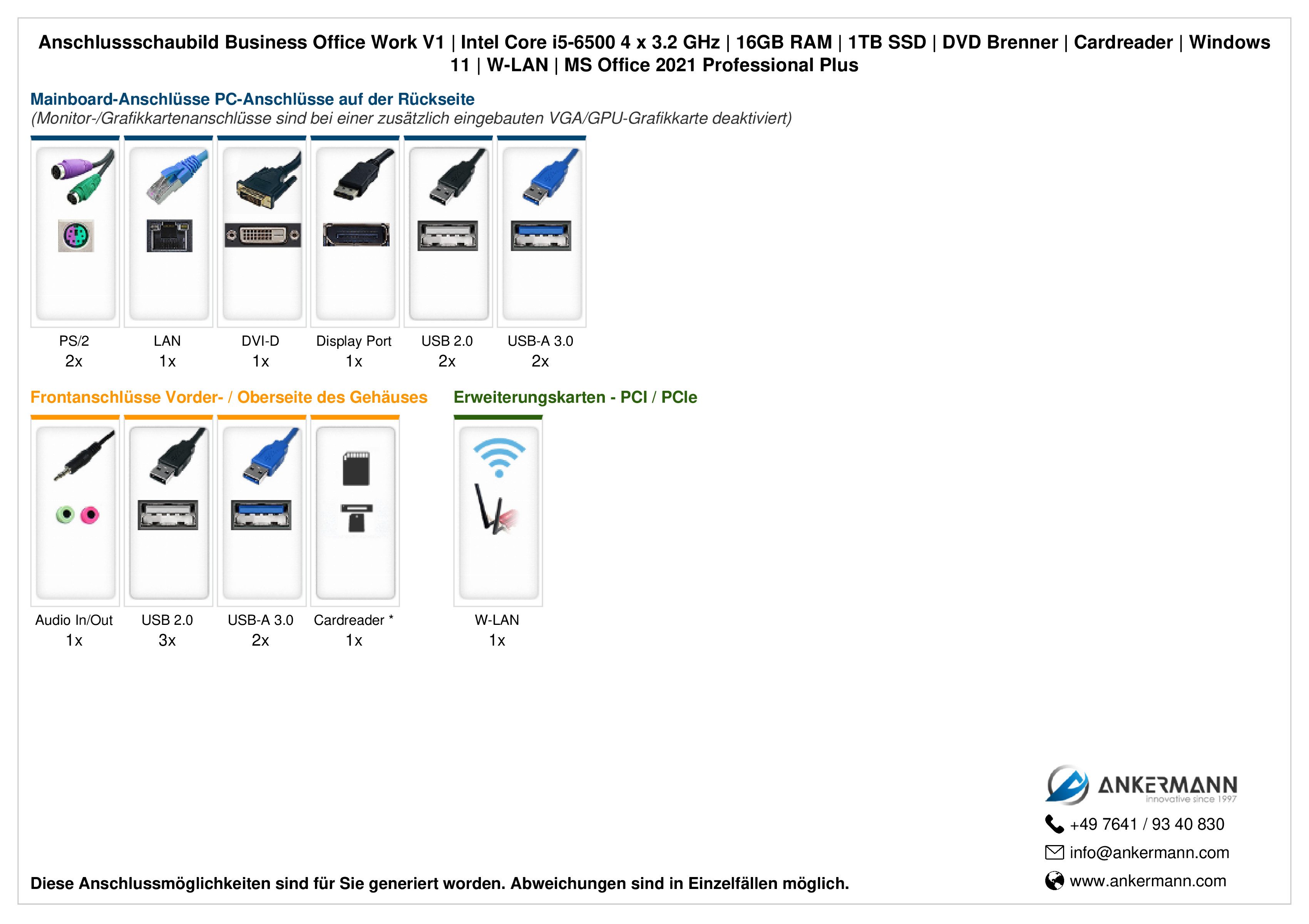 ANKERMANN-PC Business Office Work V1 PC (Intel Core i5 10400F, GeForce GT 730, 16 GB RAM, 480 GB SSD, Luftkühlung)