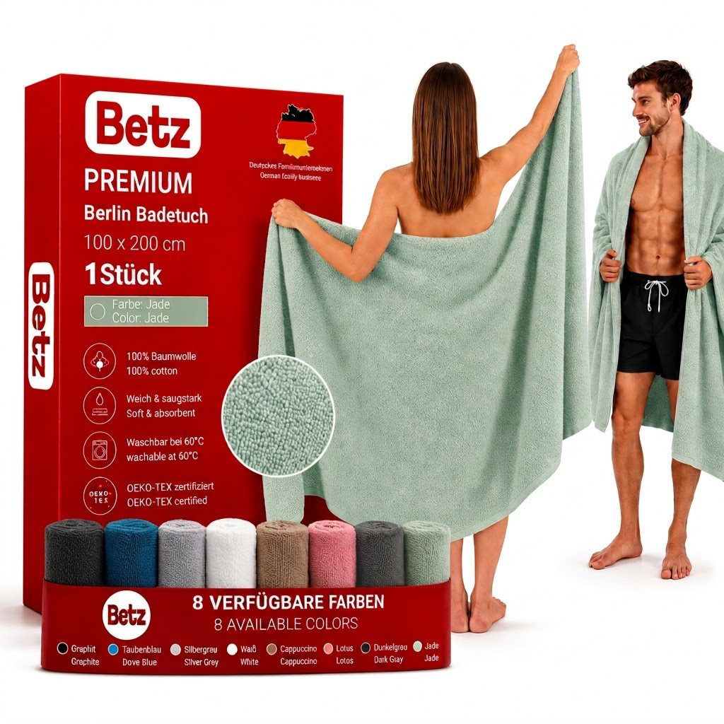 Betz Badetuch Berlin Größe 100 x 200 cm Saunatuch & Strandtuch 360 g/m², 100% Baumwolle (1 Stück, 1-St), saugstark & weich – großes Handtuch mit Aufhänger – Serie Berlin